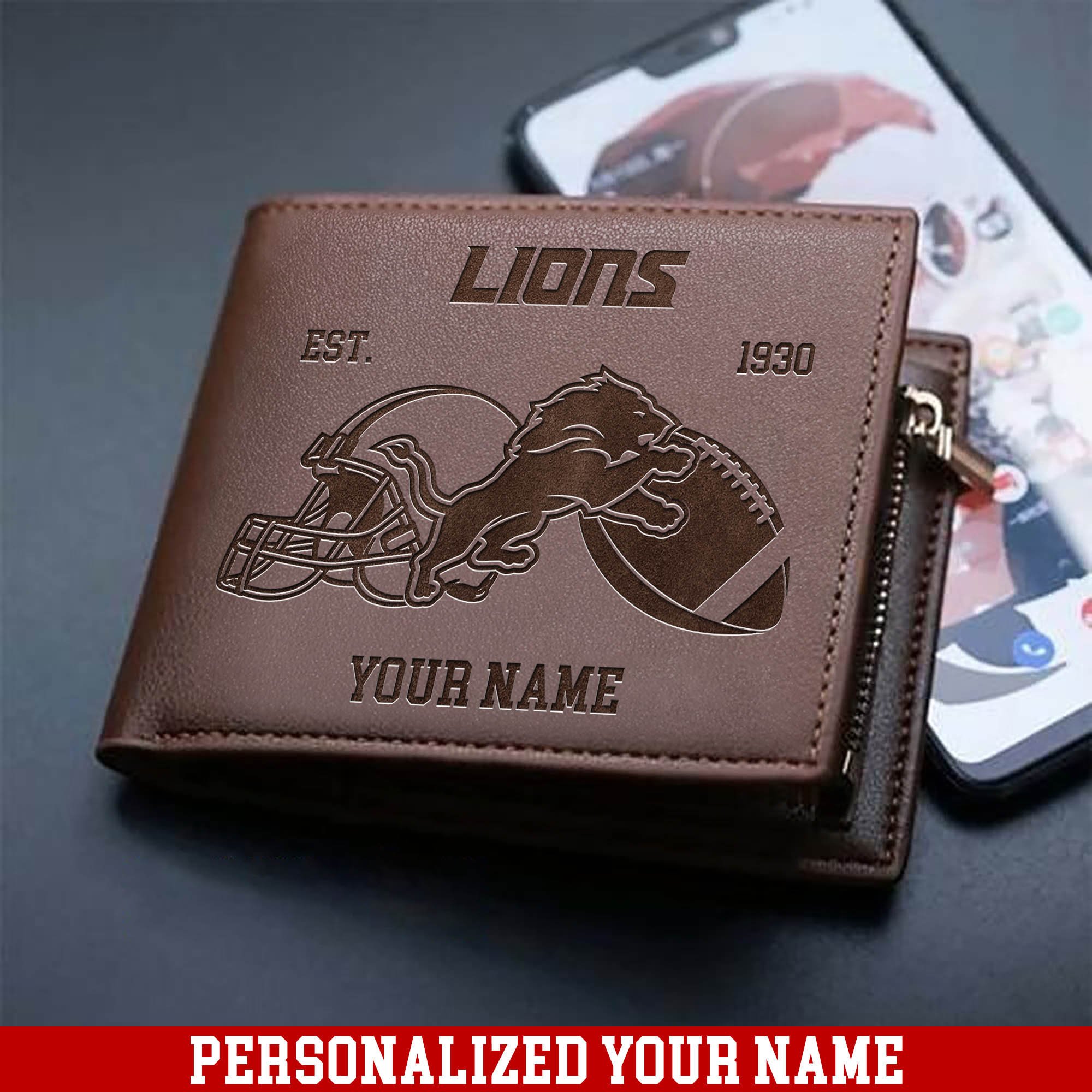 Detroit Lions Men Wallet Personalized Your Name, Men Wallet For Football Fans, Football Fan Gifts, Gifts For Him ETHY-54899