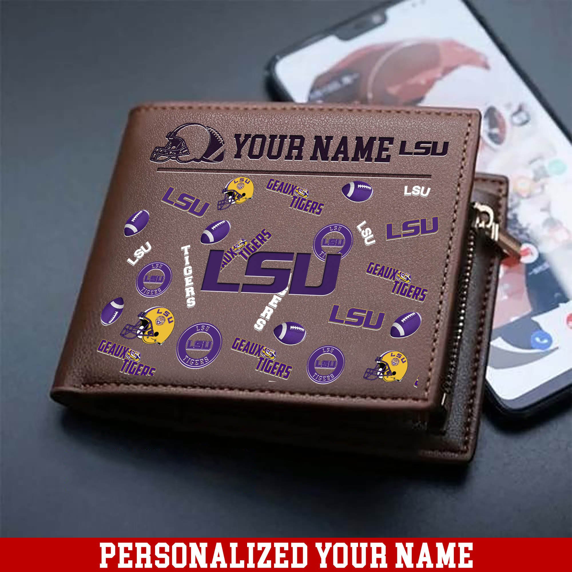 LSU TIGERS Men Wallet Personalized Your Name, Sport Team Men Wallet, Gift For Sport Fans ETHY-54900