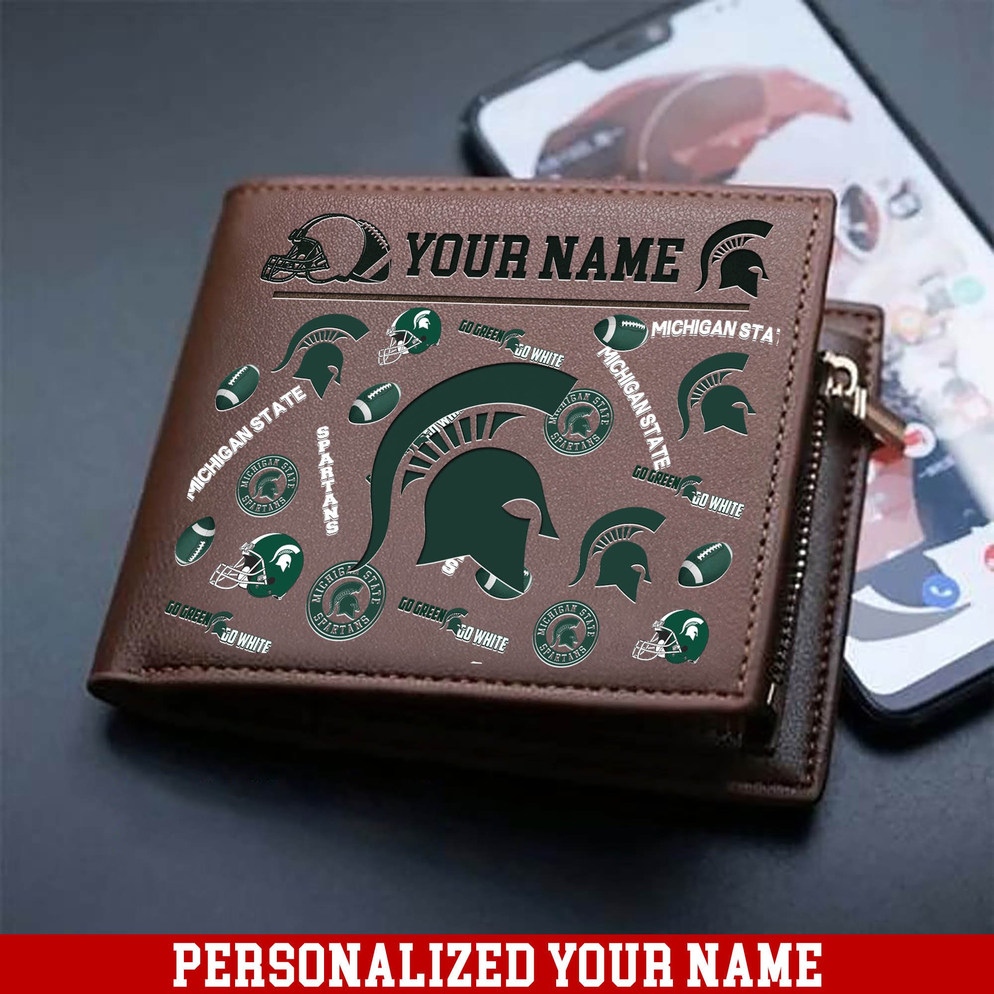 Michigan State Spartans Men Wallet Personalized Your Name, Sport Team Men Wallet, Gift For Sport Fans ETHY-54900