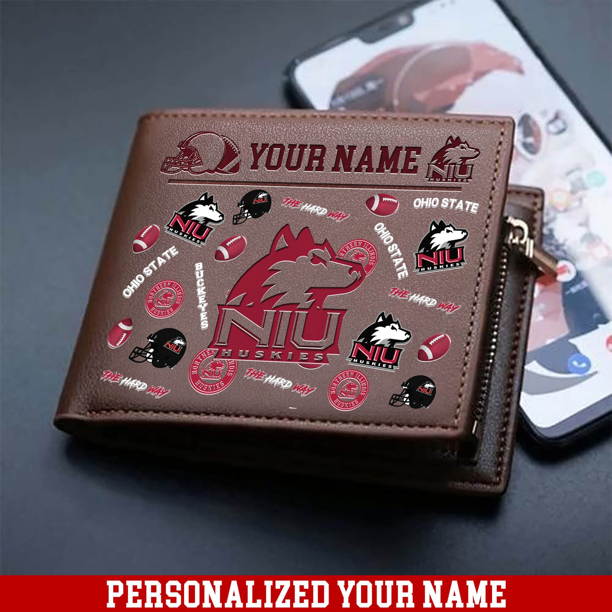 Northern Illinois Huskies Men Wallet Personalized Your Name, Sport Team Men Wallet, Gift For Sport Fans ETHY-54900