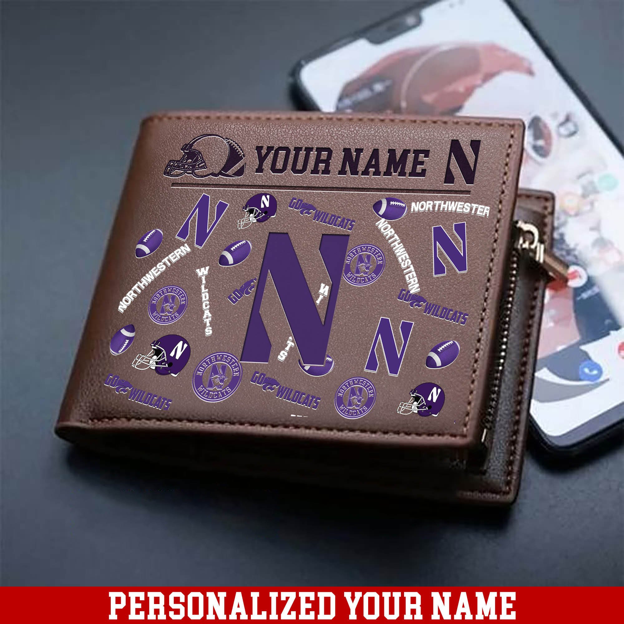 Northwestern Wildcats Men Wallet Personalized Your Name, Sport Team Men Wallet, Gift For Sport Fans ETHY-54900