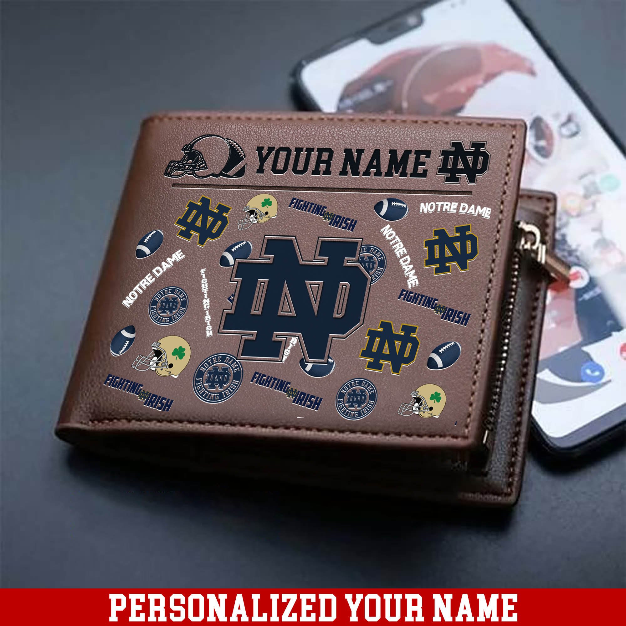 Notre Dame Fighting Irish Men Wallet Personalized Your Name, Sport Team Men Wallet, Gift For Sport Fans ETHY-54900