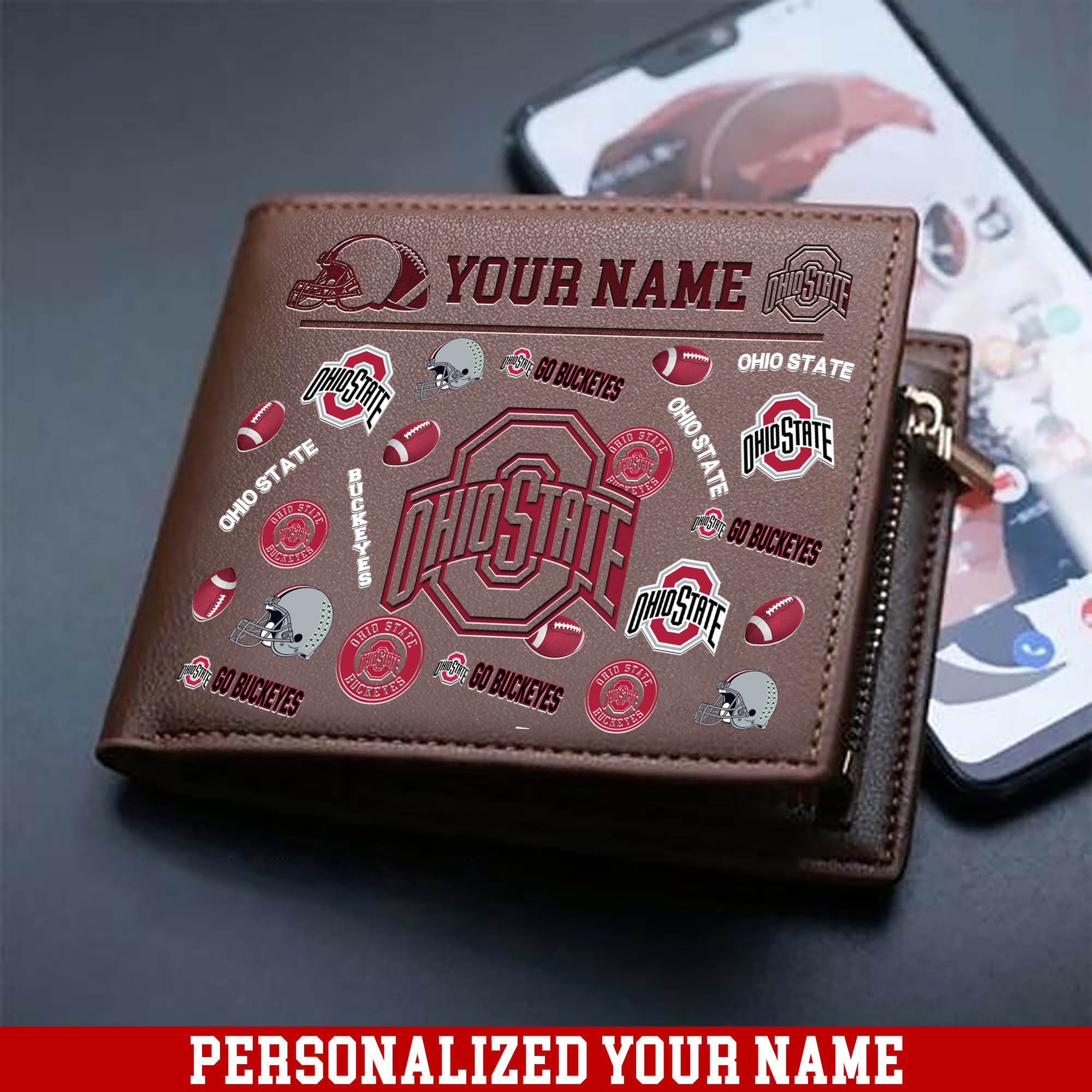 Ohio State Buckeyes Men Wallet Personalized Your Name, Sport Team Men Wallet, Gift For Sport Fans ETHY-54900