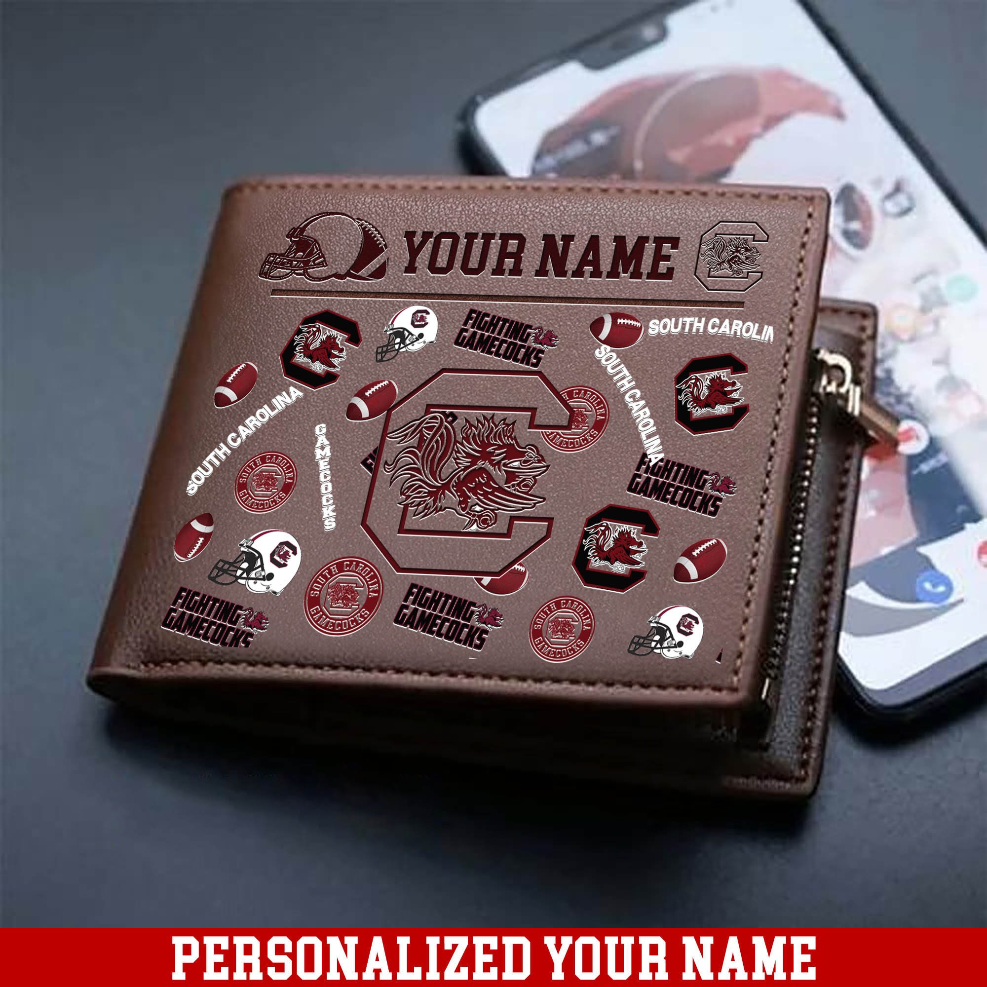 South Carolina Gamecocks Men Wallet Personalized Your Name, Sport Team Men Wallet, Gift For Sport Fans ETHY-54900