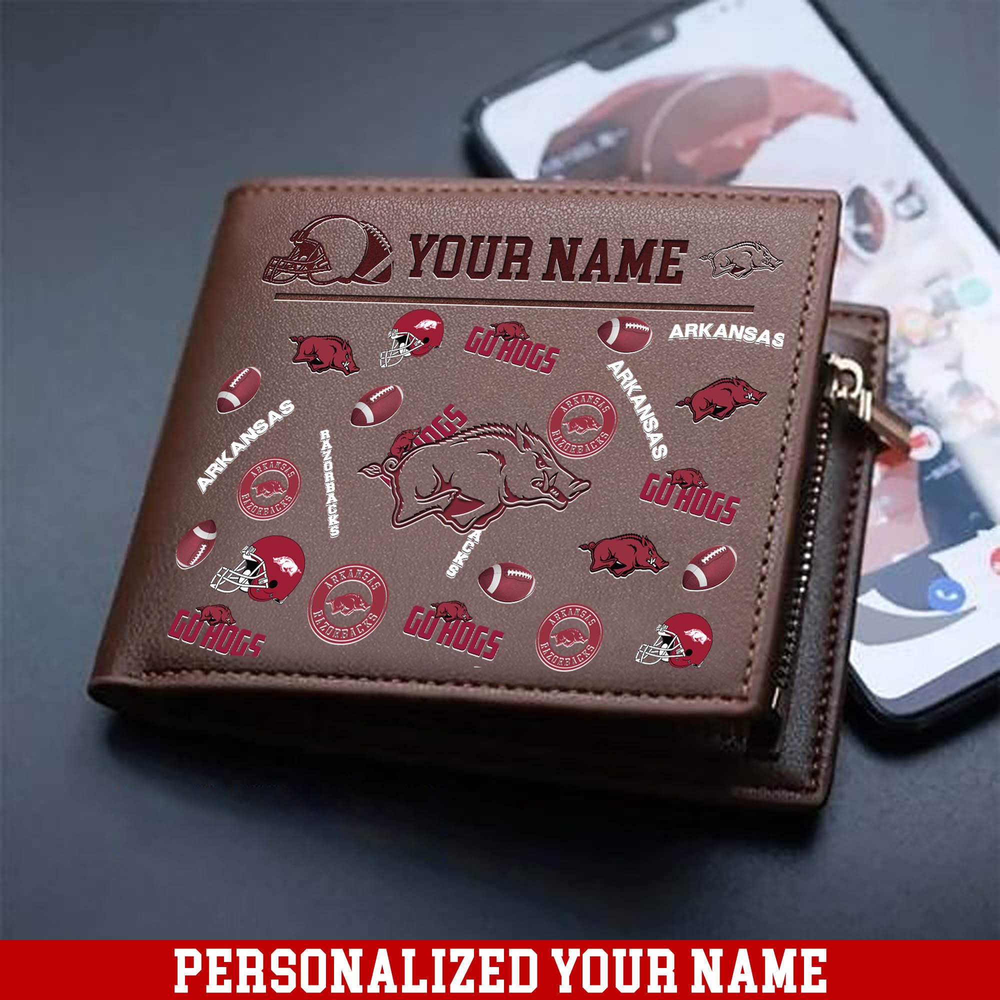 Arkansas Razorbacks Men Wallet Personalized Your Name, Sport Team Men Wallet, Gift For Sport Fans ETHY-54900