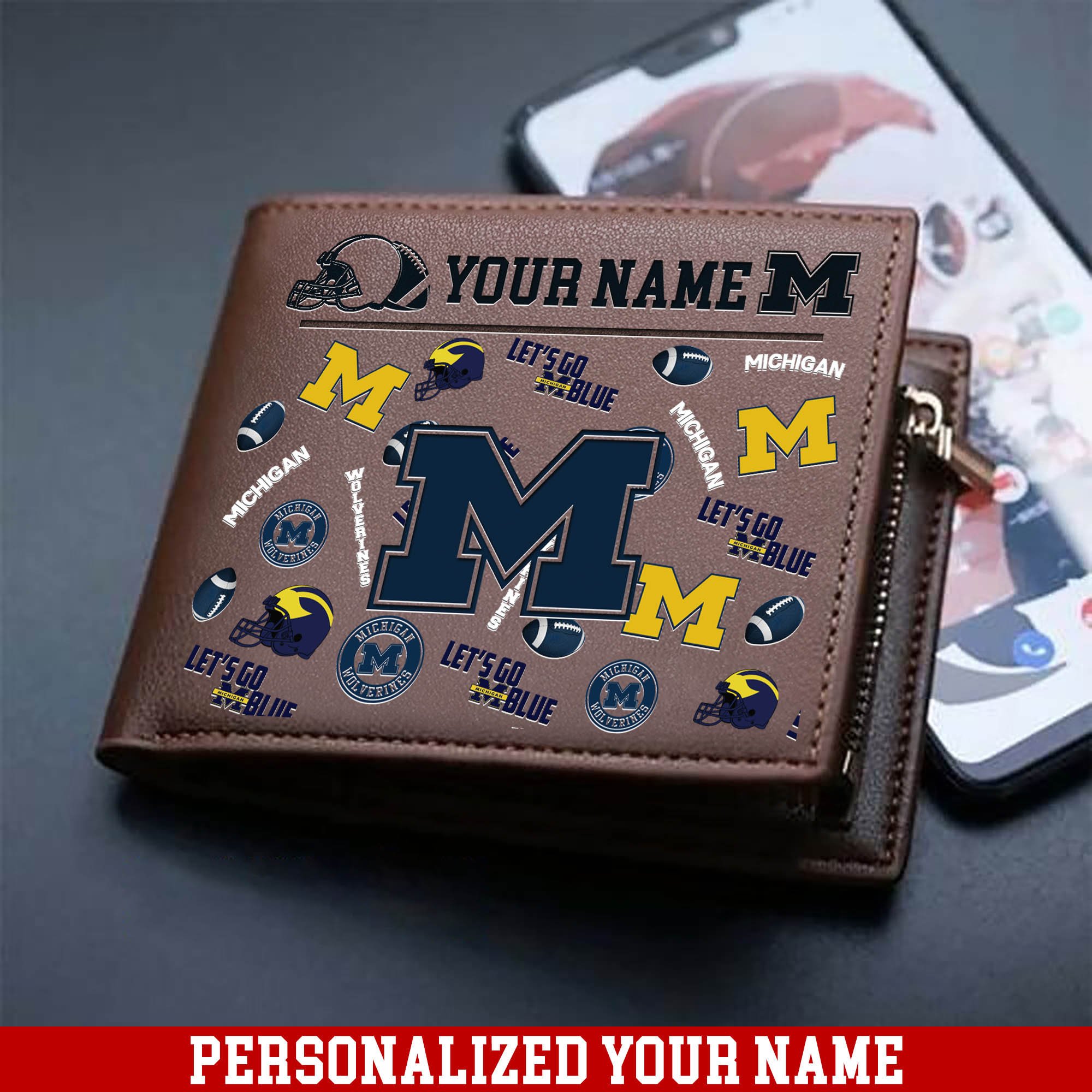 Michigan Wolverines Men Wallet Personalized Your Name, Sport Team Men Wallet, Gift For Sport Fans ETHY-54900