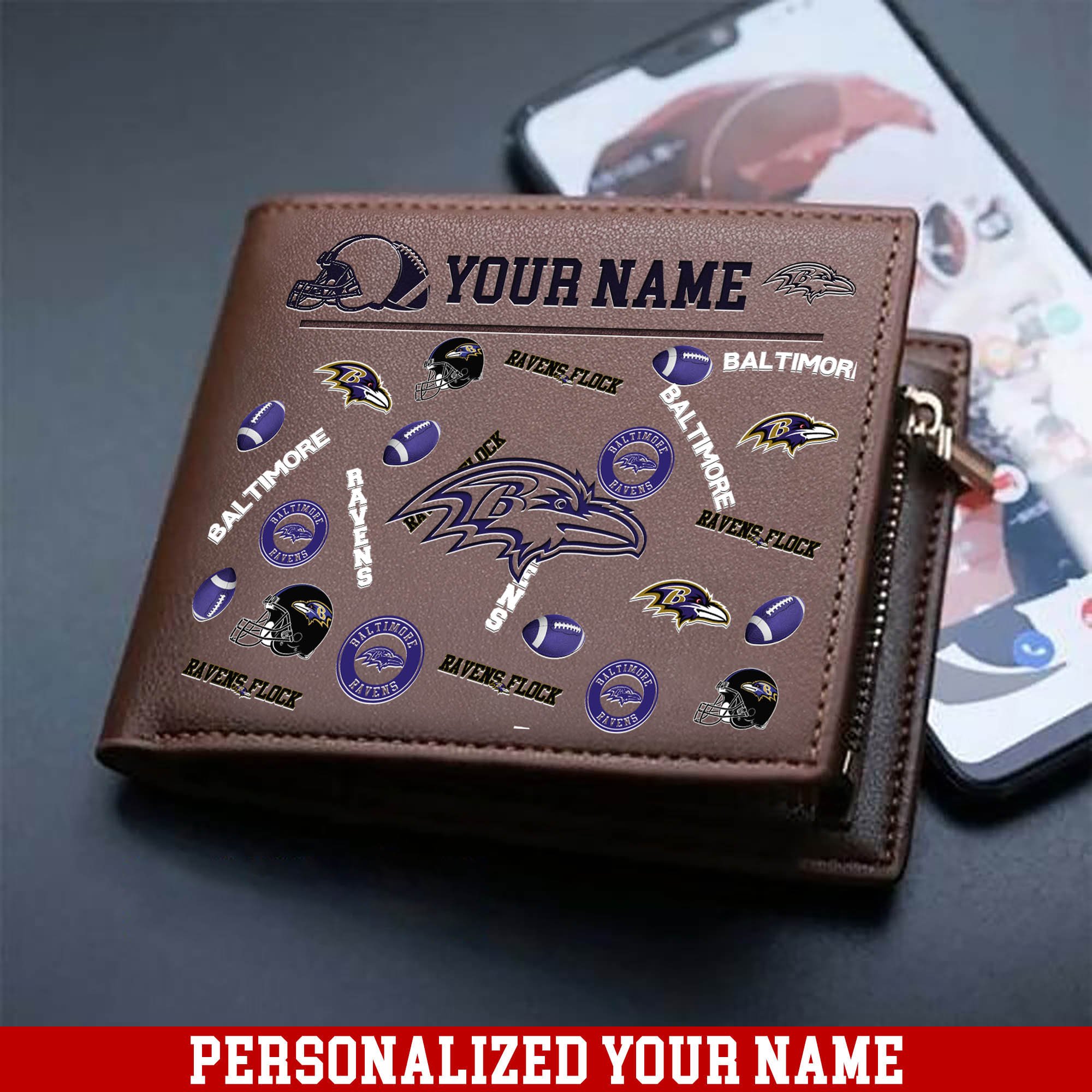 Baltimore Ravens Men Wallet Personalized Your Name, Sport Team Men Wallet, Gift For Sport Fans ETHY-54900