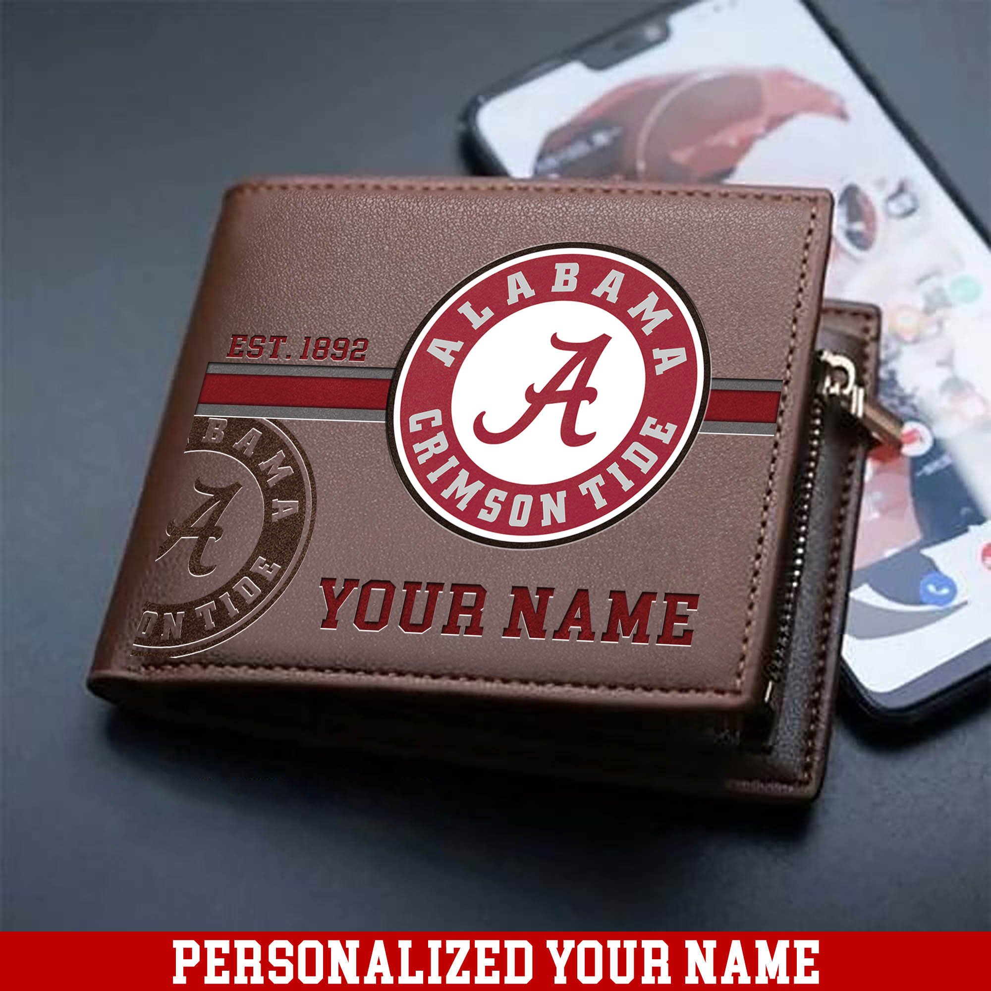 Alabama Crimson Tide Men Wallet Personalized Your Name, Football Wallet For Him, Football Fan Gifts ETHY-54904