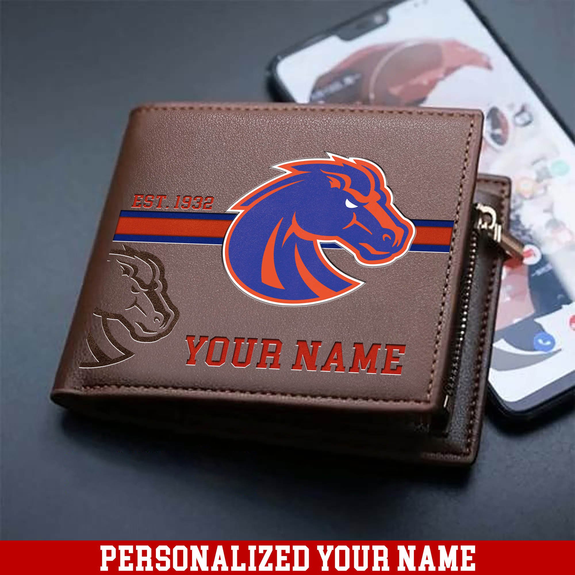 Boise State Broncos Men Wallet Personalized Your Name, Football Wallet For Him, Football Fan Gifts ETHY-54904