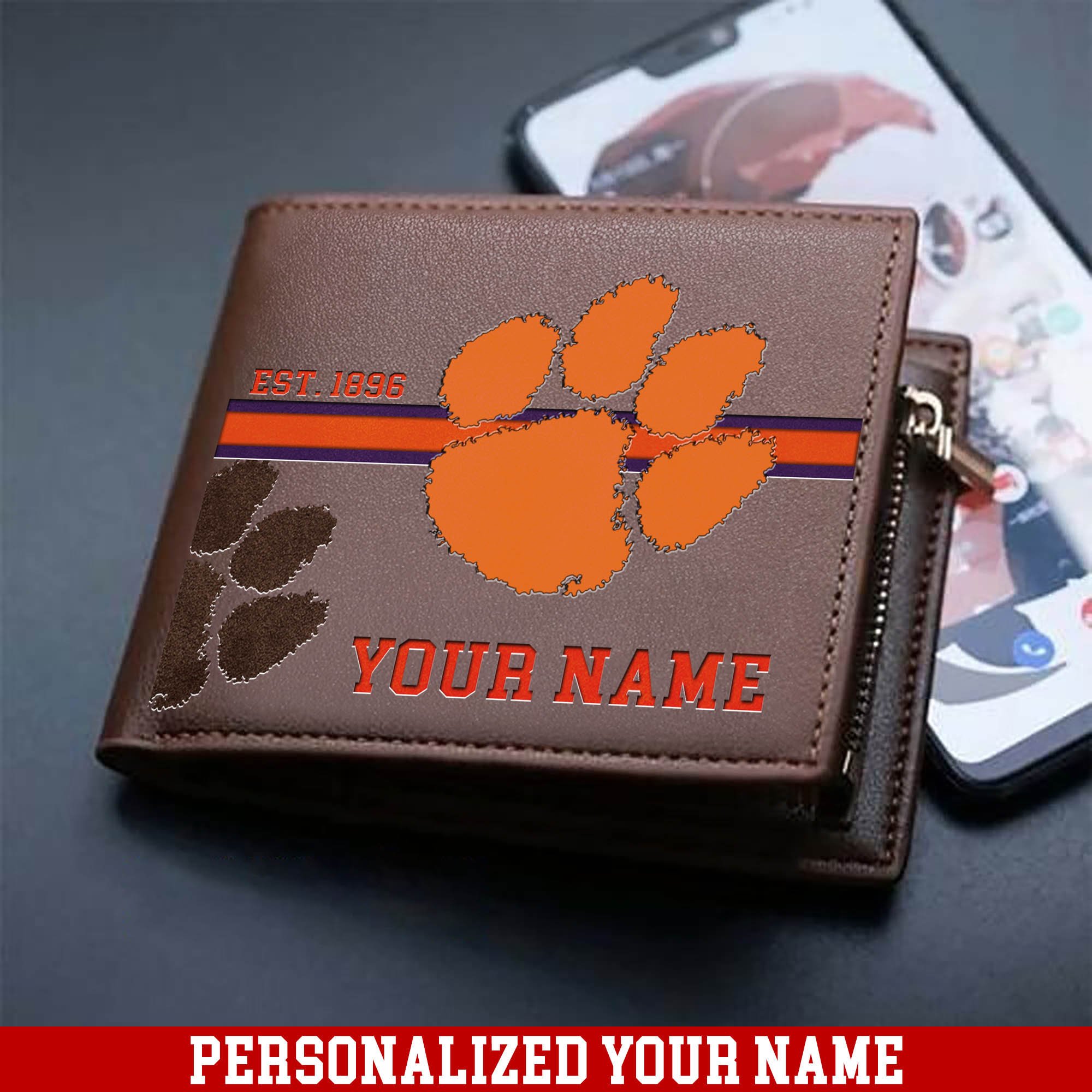 Clemson Tigers Men Wallet Personalized Your Name, Football Wallet For Him, Football Fan Gifts ETHY-54904