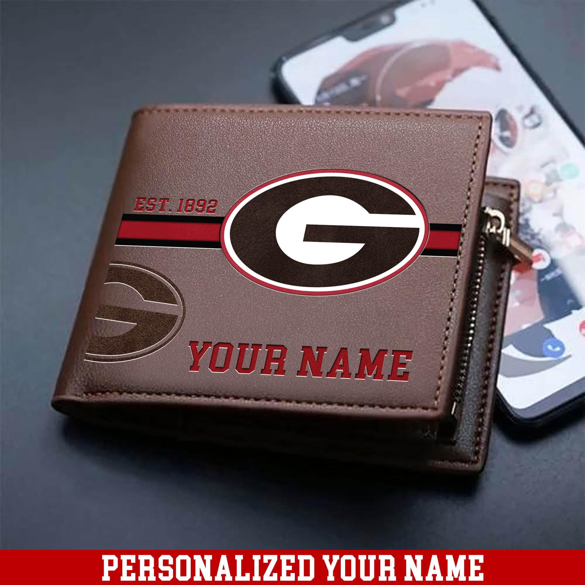 Georgia Bulldogs Men Wallet Personalized Your Name, Football Wallet For Him, Football Fan Gifts ETHY-54904