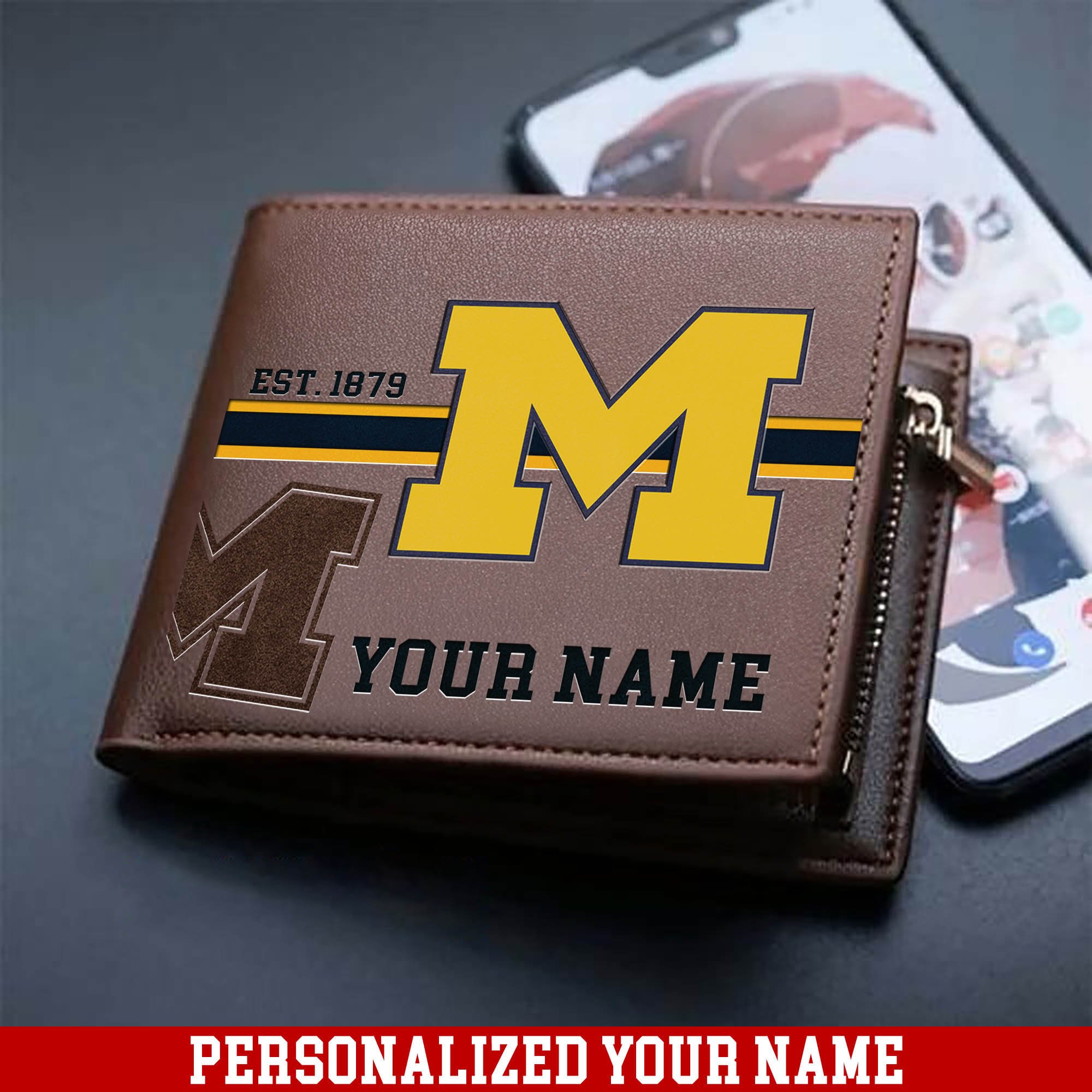 Michigan Wolverines Men Wallet Personalized Your Name, Football Wallet For Him, Football Fan Gifts ETHY-54904