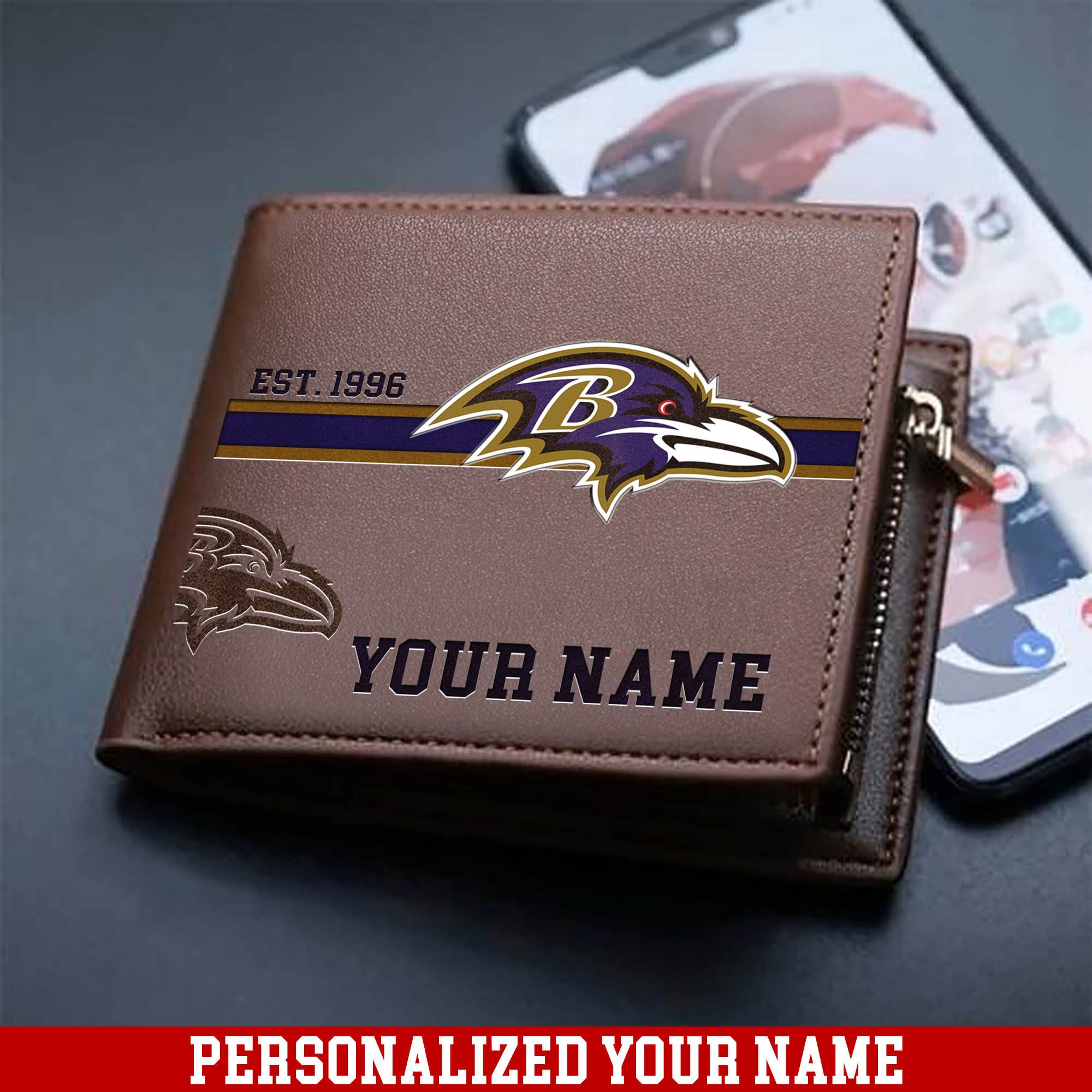 Baltimore Ravens Men Wallet Personalized Your Name, Football Wallet For Him, Football Fan Gifts ETHY-54904