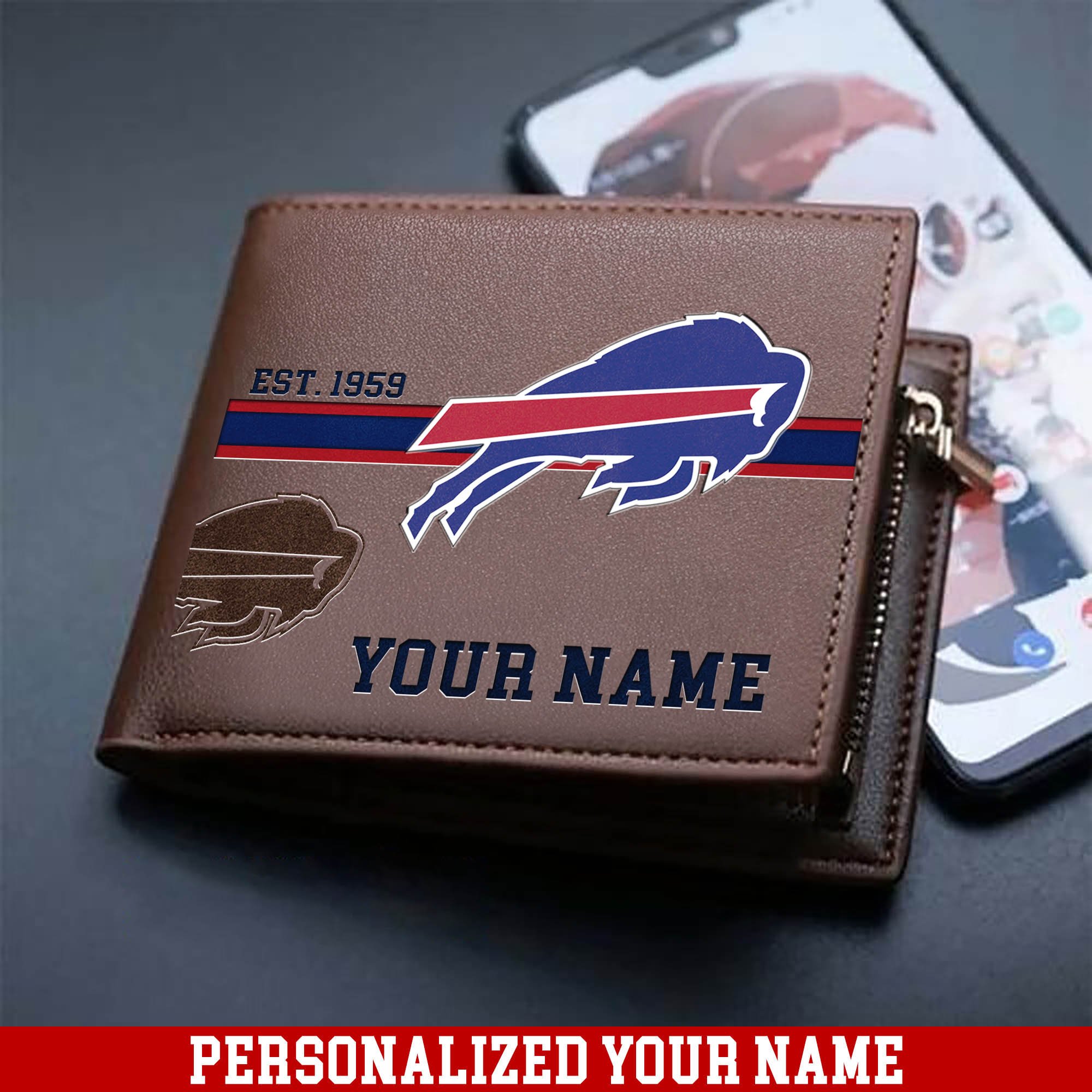 Buffalo Bills Men Wallet Personalized Your Name, Football Wallet For Him, Football Fan Gifts ETHY-54904