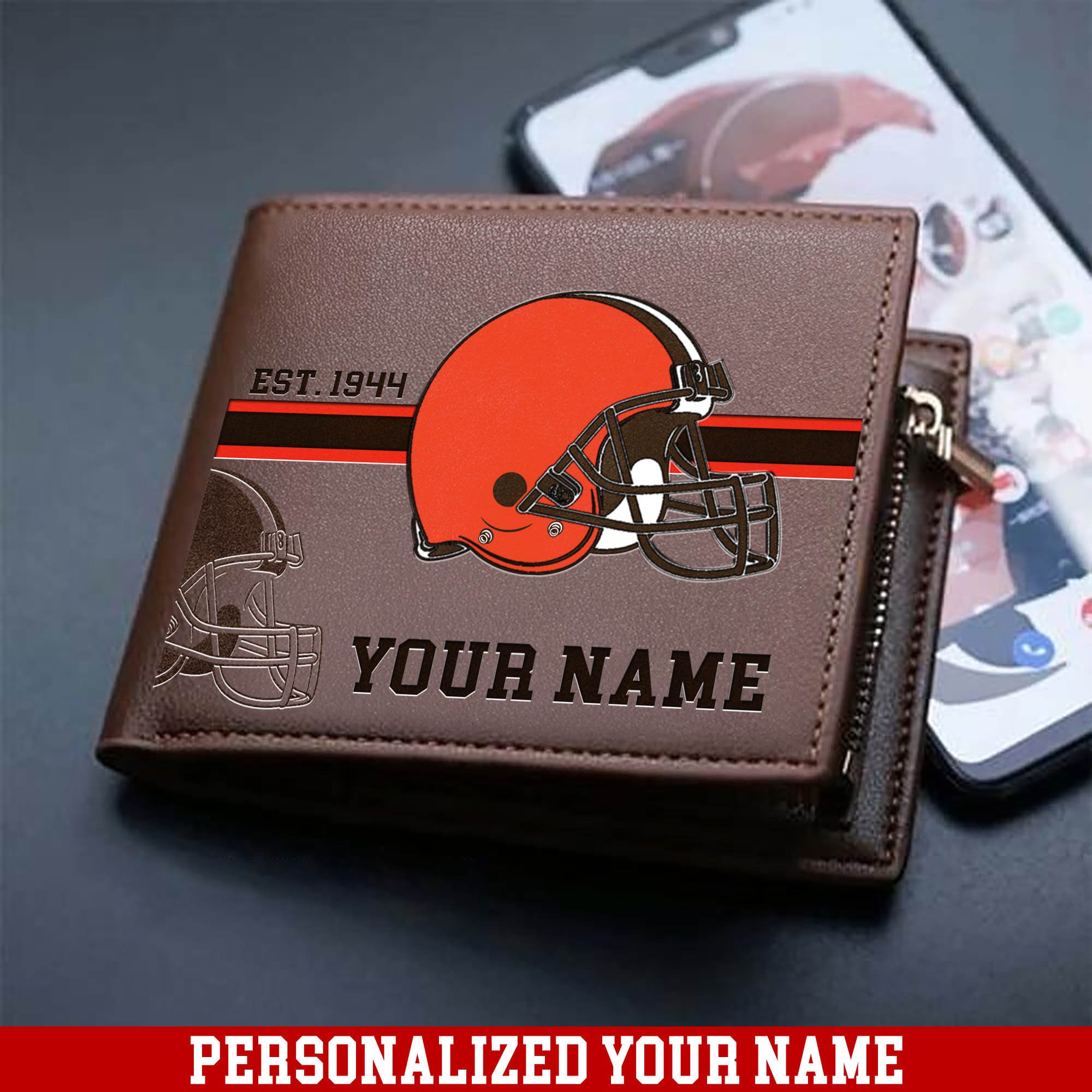 Cleveland Browns Men Wallet Personalized Your Name, Football Wallet For Him, Football Fan Gifts ETHY-54904