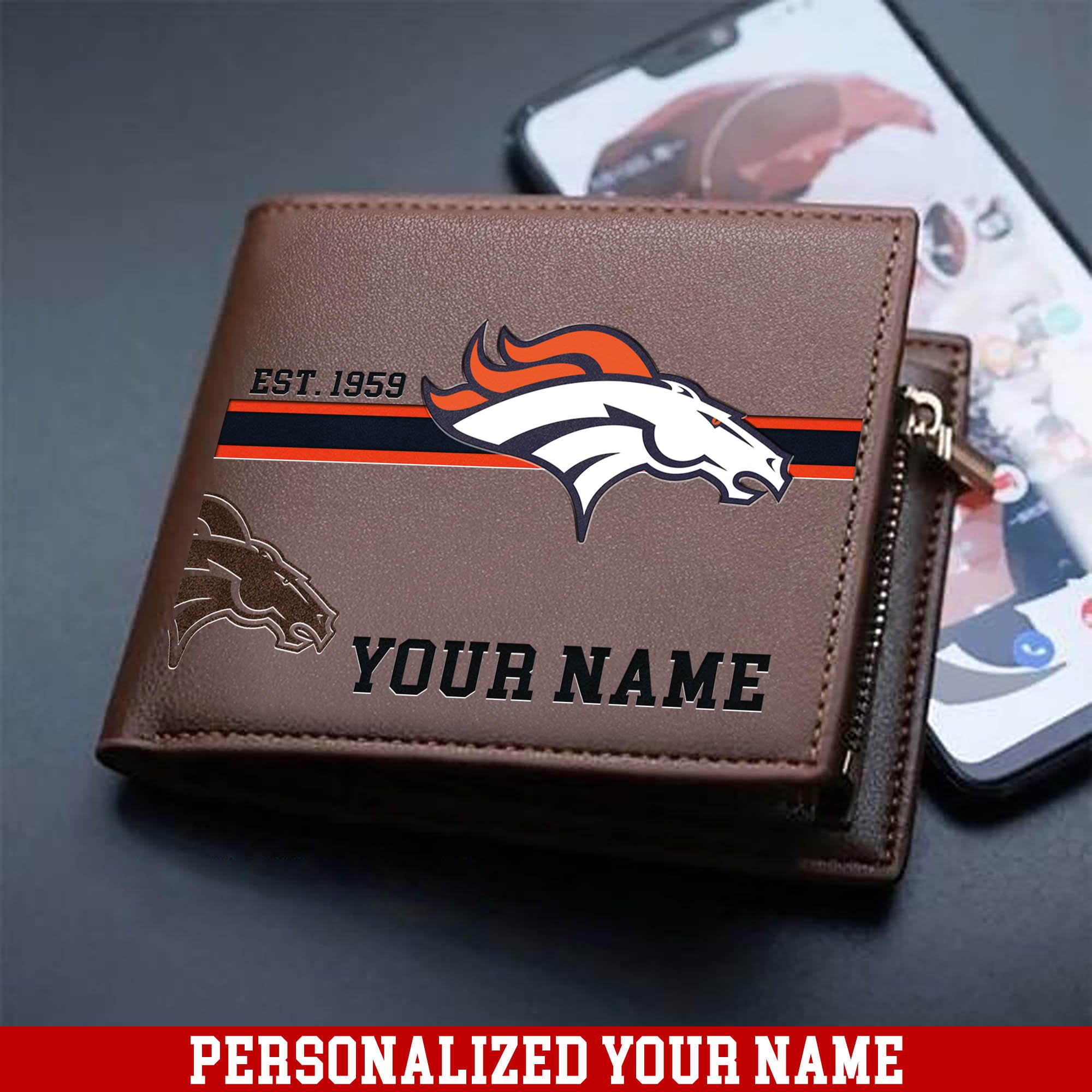 Denver Broncos Men Wallet Personalized Your Name, Football Wallet For Him, Football Fan Gifts ETHY-54904