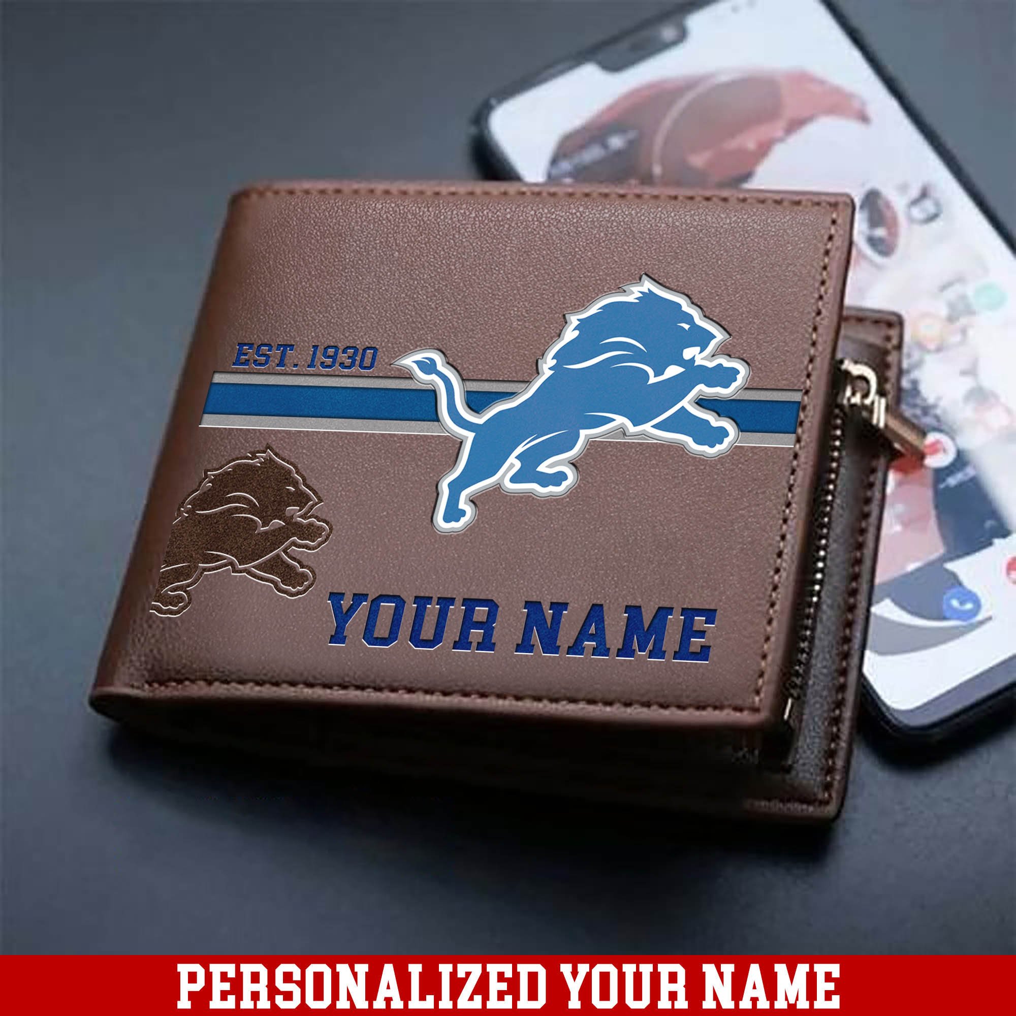 Detroit Lions Men Wallet Personalized Your Name, Football Wallet For Him, Football Fan Gifts ETHY-54904