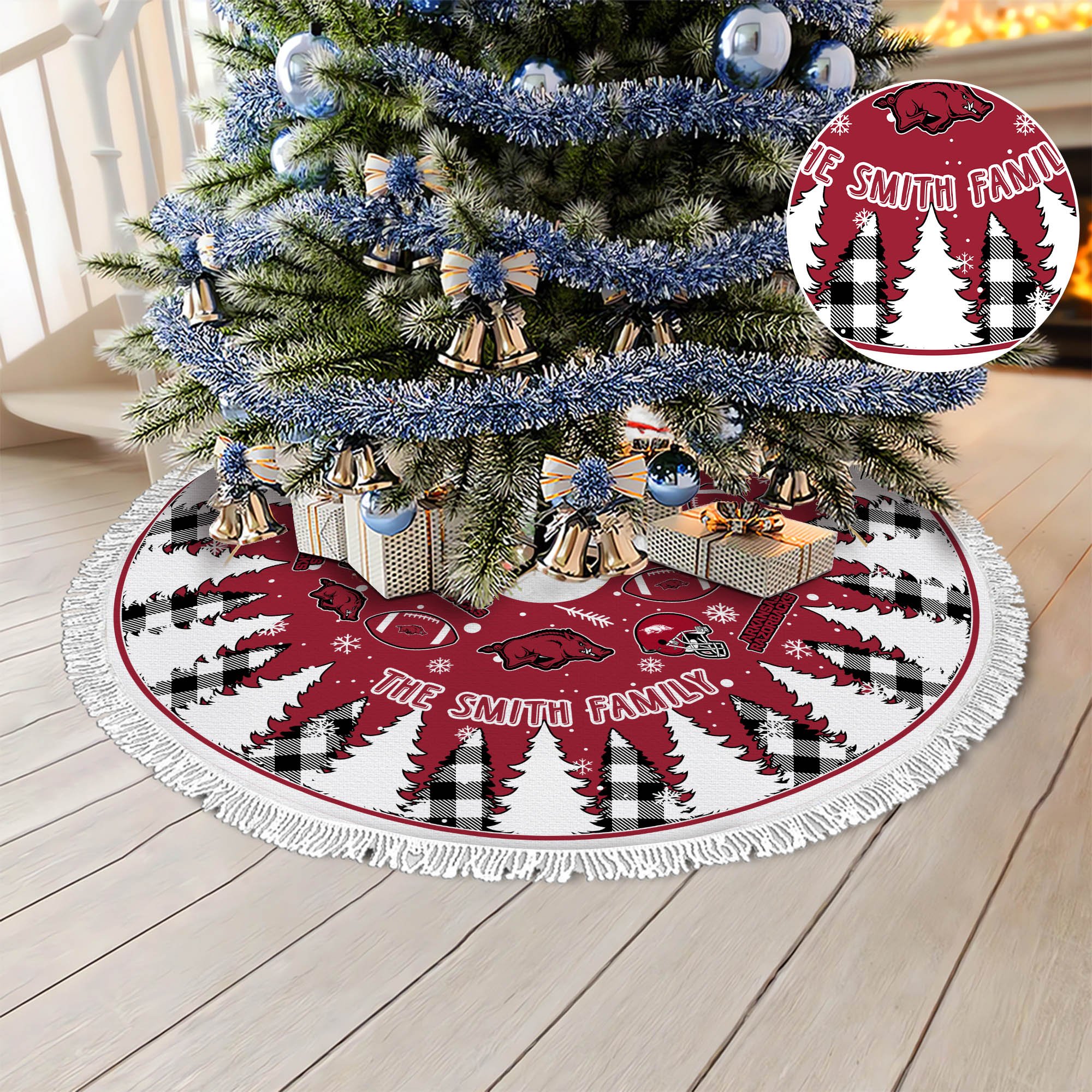 Arkansas Razorbacks Tree Skirt Personalized Your Name, Christmas Tree Skirt For Football Fans, Fan Gifts, Home Decor ETHY-61318