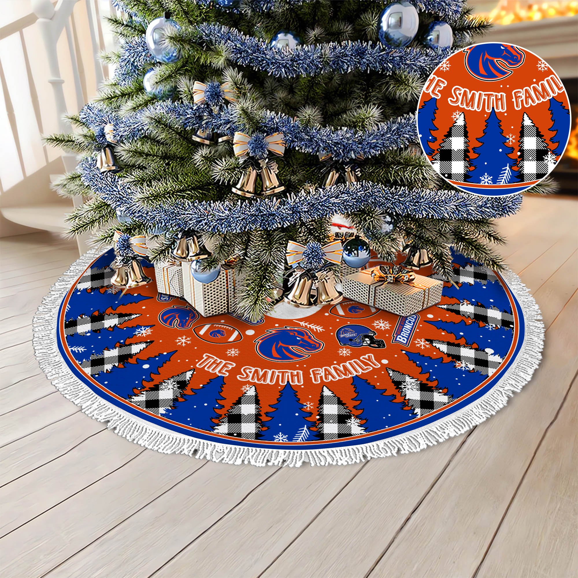 Boise State Broncos Tree Skirt Personalized Your Name, Christmas Tree Skirt For Football Fans, Fan Gifts, Home Decor ETHY-61318