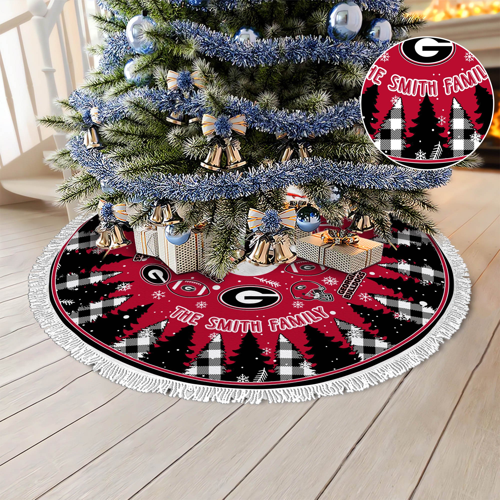 Georgia Bulldogs Tree Skirt Personalized Your Name, Christmas Tree Skirt For Football Fans, Fan Gifts, Home Decor ETHY-61318