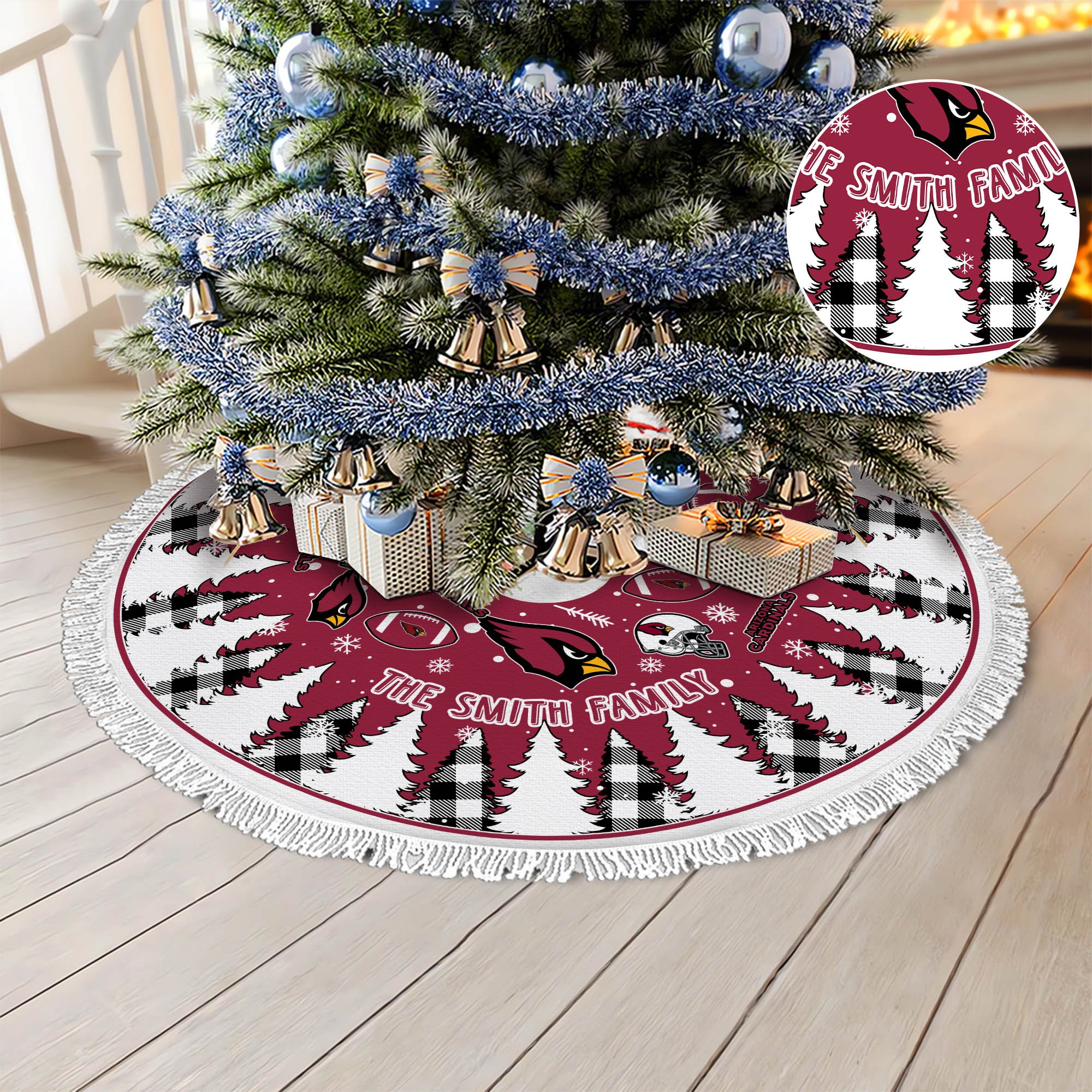 Arizona Cardinals Tree Skirt Personalized Your Name, Christmas Tree Skirt For Football Fans, Fan Gifts, Home Decor ETHY-61318