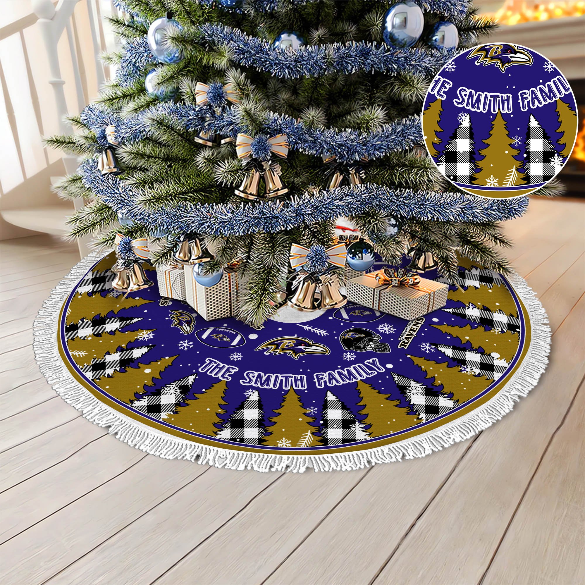 Baltimore Ravens Tree Skirt Personalized Your Name, Christmas Tree Skirt For Football Fans, Fan Gifts, Home Decor ETHY-61318