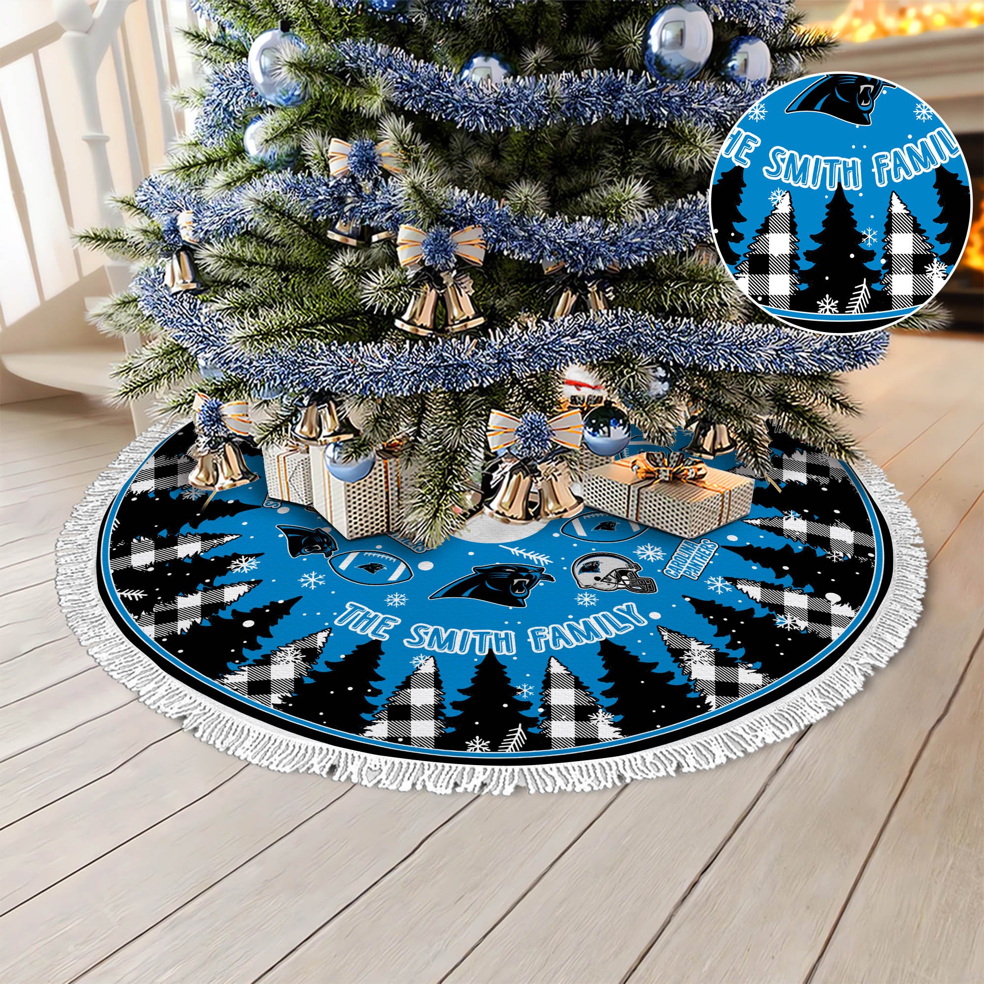 Carolina Panthers Tree Skirt Personalized Your Name, Christmas Tree Skirt For Football Fans, Fan Gifts, Home Decor ETHY-61318