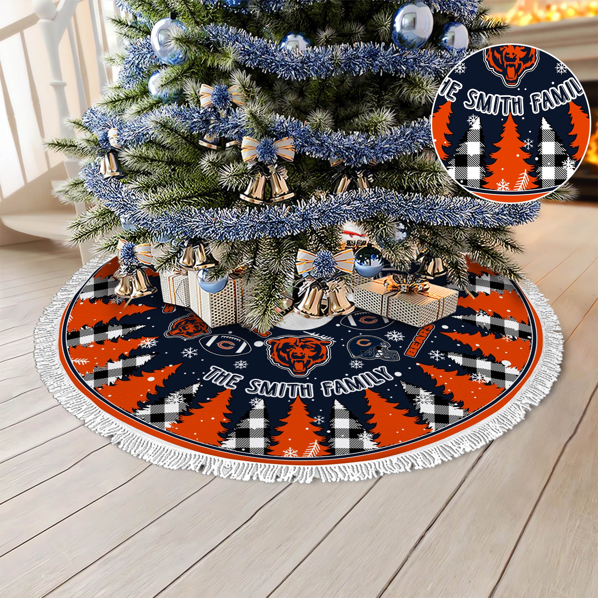 Chicago Bears Tree Skirt Personalized Your Name, Christmas Tree Skirt For Football Fans, Fan Gifts, Home Decor ETHY-61318