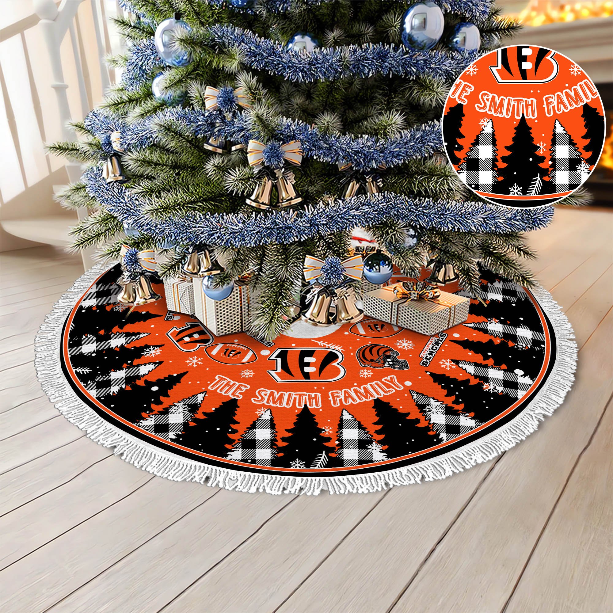 Cincinnati Bengals Tree Skirt Personalized Your Name, Christmas Tree Skirt For Football Fans, Fan Gifts, Home Decor ETHY-61318