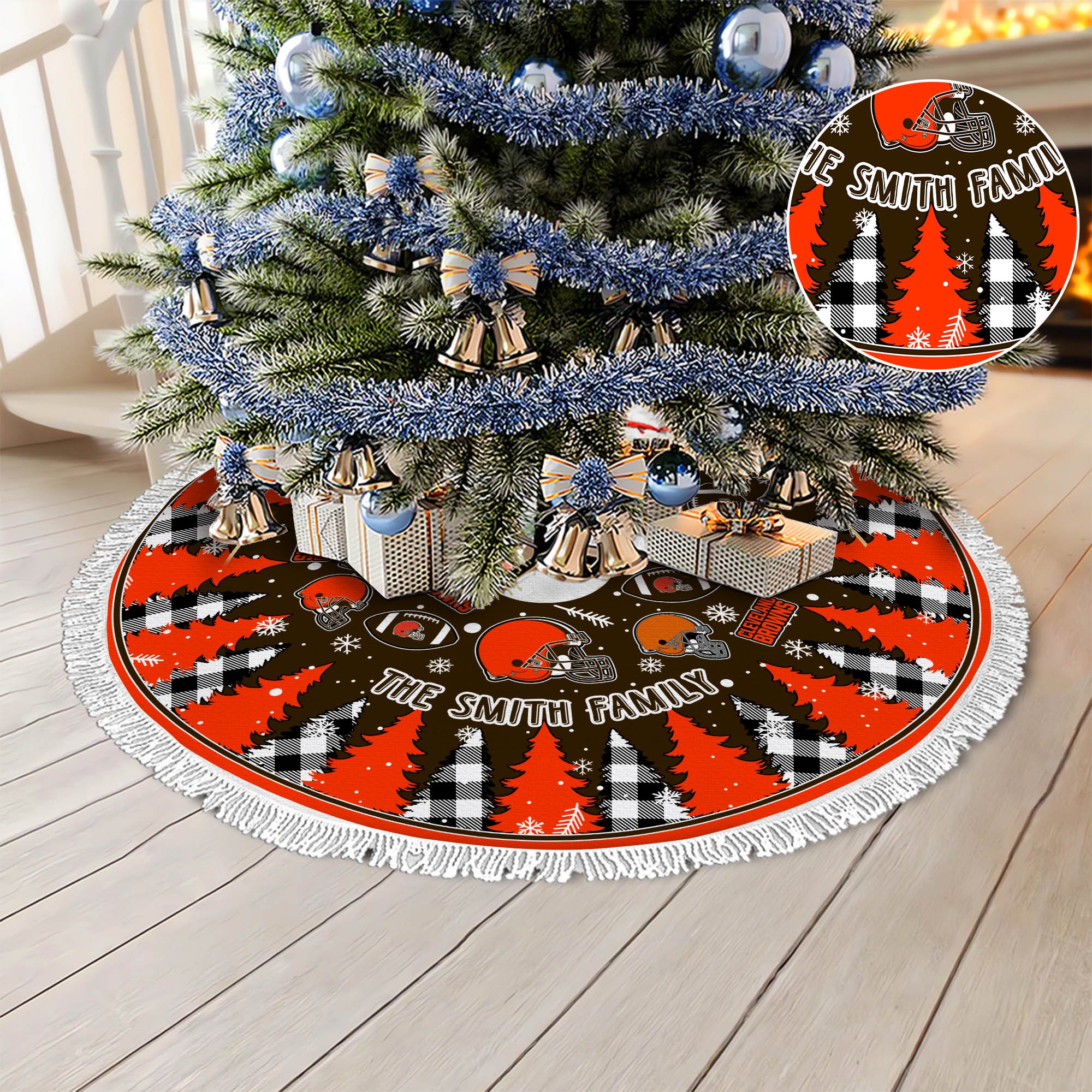 Cleveland Browns Tree Skirt Personalized Your Name, Christmas Tree Skirt For Football Fans, Fan Gifts, Home Decor ETHY-61318