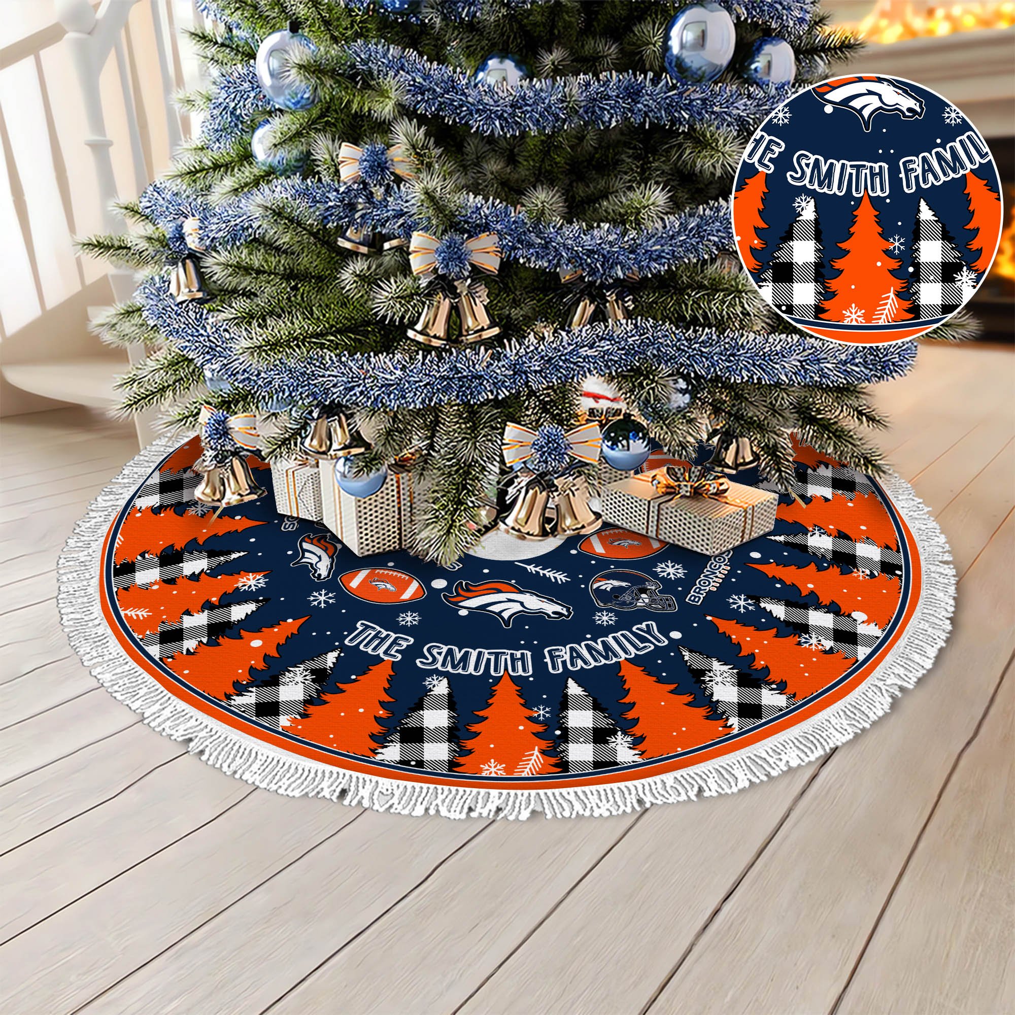 Denver Broncos Tree Skirt Personalized Your Name, Christmas Tree Skirt For Football Fans, Fan Gifts, Home Decor ETHY-61318