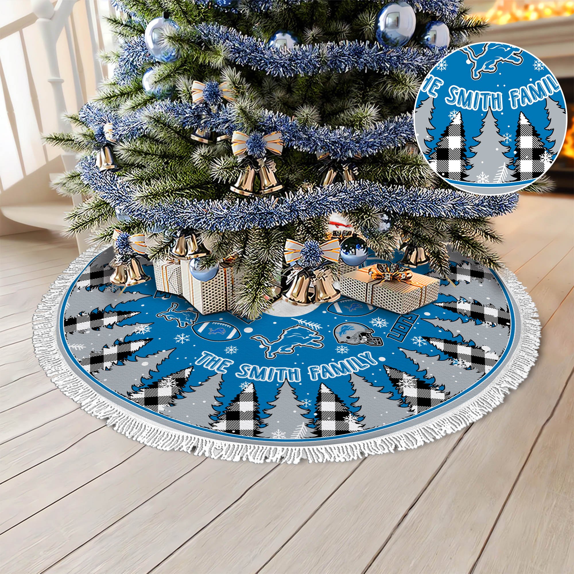 Detroit Lions Tree Skirt Personalized Your Name, Christmas Tree Skirt For Football Fans, Fan Gifts, Home Decor ETHY-61318