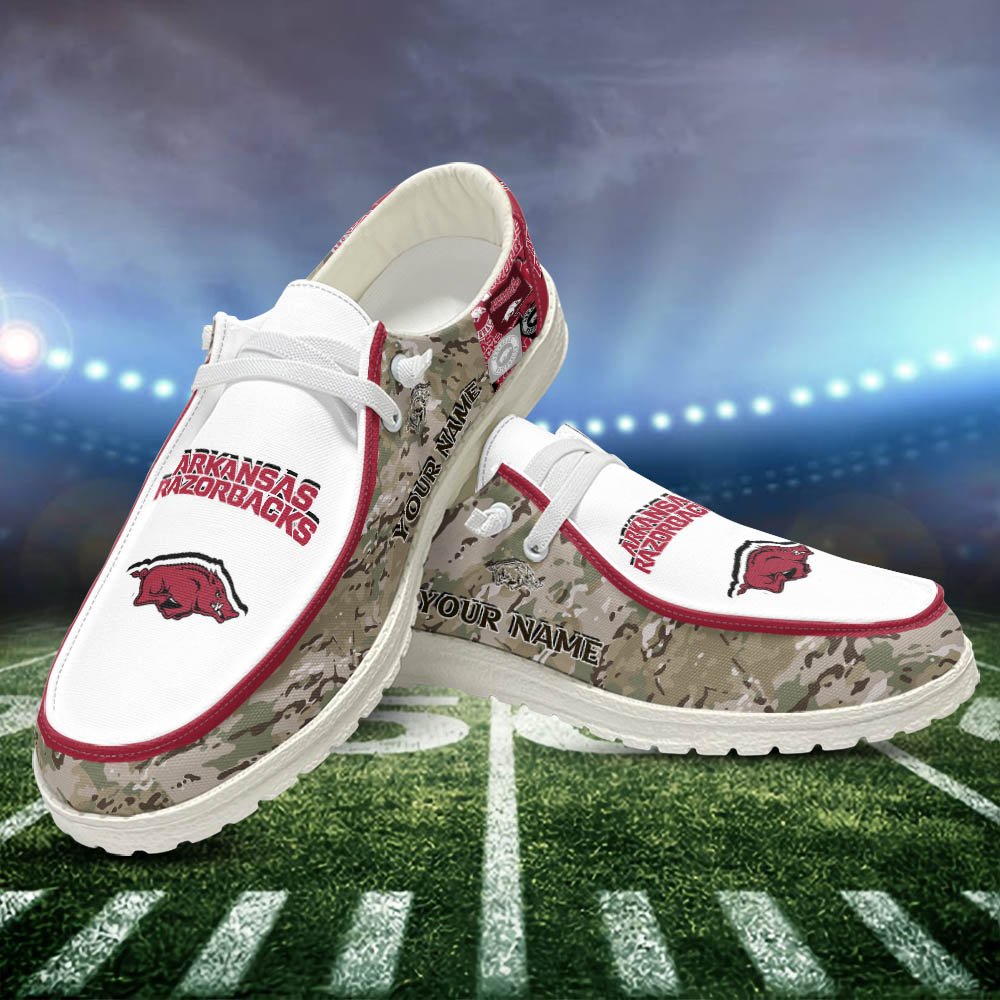 Arkansas Razorbacks White HD Shoes Custom Your Name, Sport Shoes For Lovers, Sport Gift, Sport Team Shoes ETHY-52506 HD Shoes 2024 Version