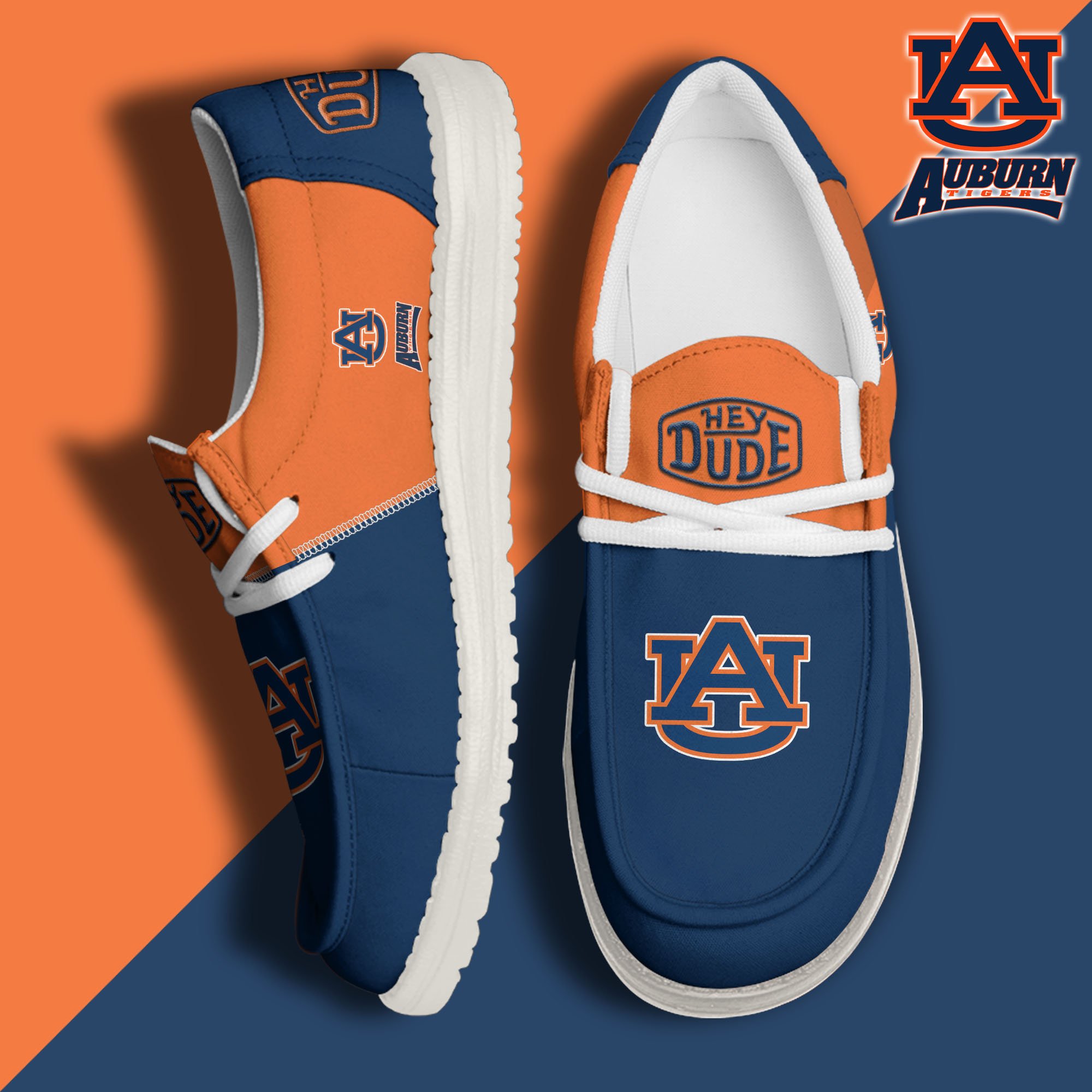 Auburn Tigers White Hey Dude Canvas Loafer Shoes Custom Name, Shoes For Football Lovers, Sport Gifts ETRG-61620