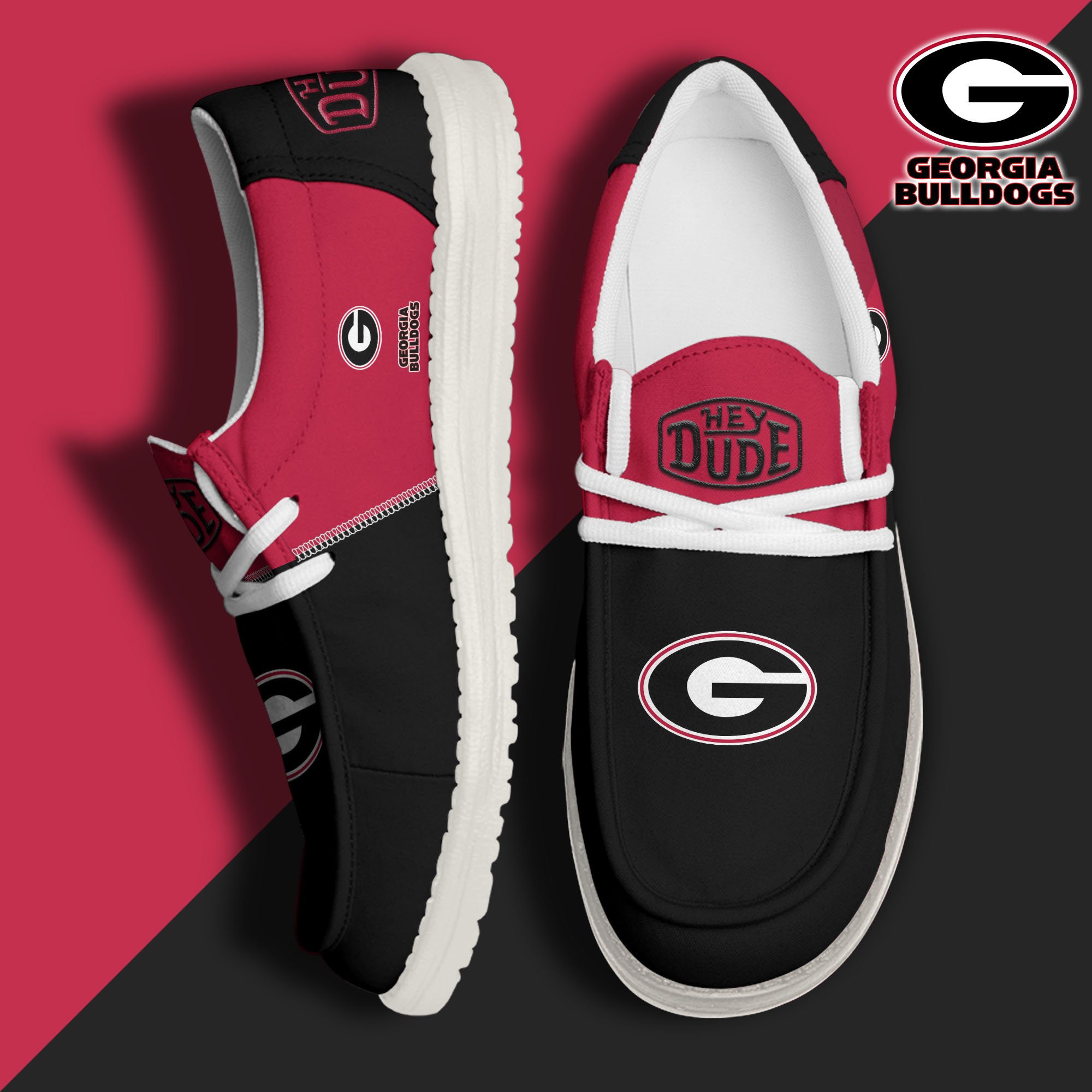 01. Georgia Bulldogs White Hey Dude Canvas Loafer Shoes Custom Name, Shoes For Football Lovers, Sport Gifts ETRG-61620