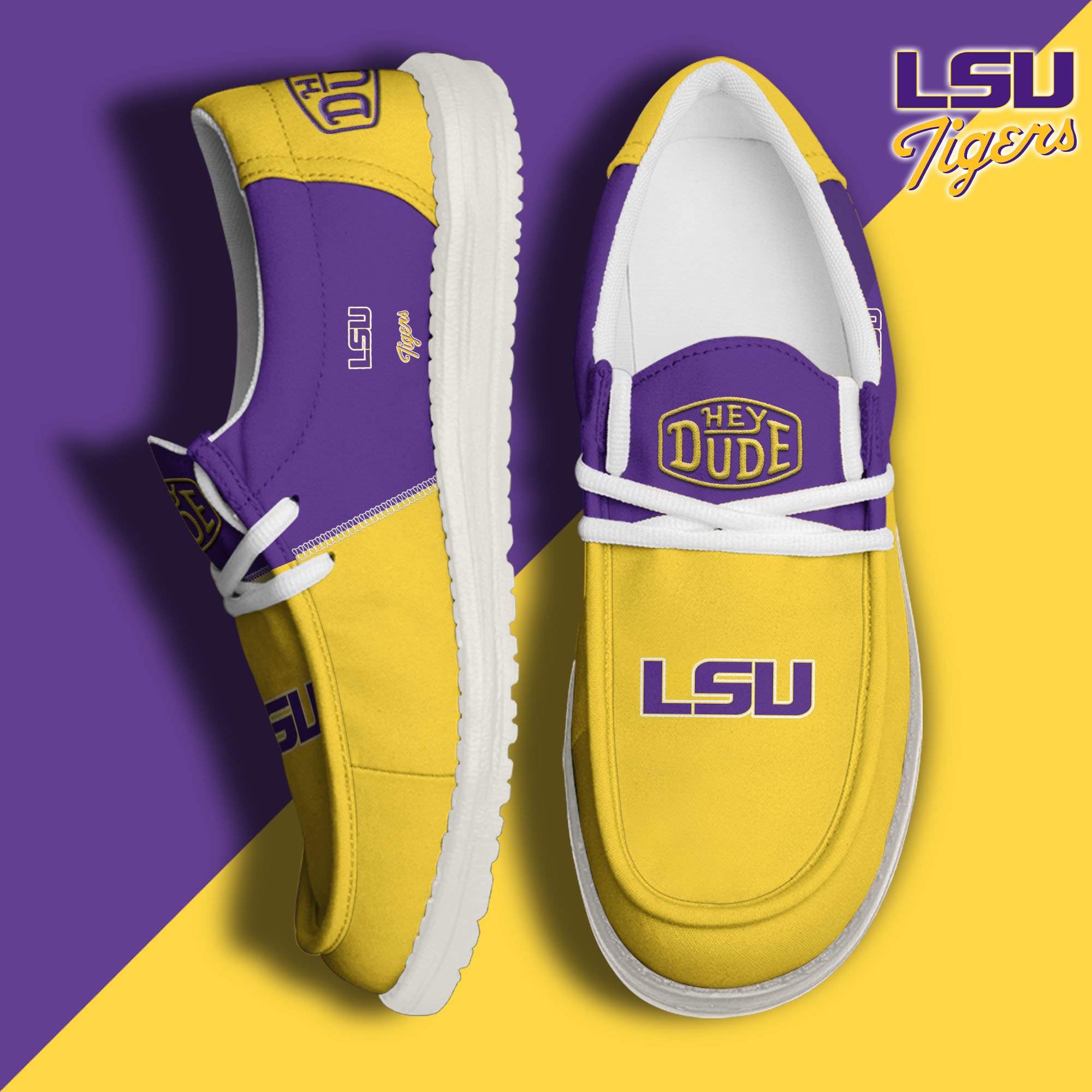 01. LSU TIGERS White Hey Dude Canvas Loafer Shoes Custom Name, Shoes For Football Lovers, Sport Gifts ETRG-61620