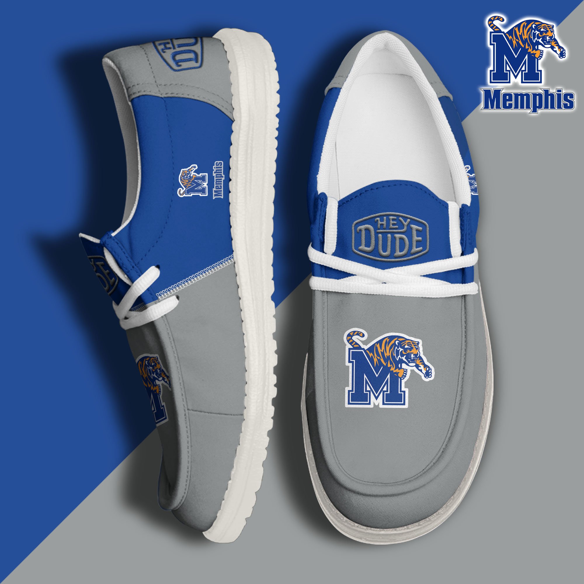 01. Memphis Tigers White Hey Dude Canvas Loafer Shoes Custom Name, Shoes For Football Lovers, Sport Gifts ETRG-61620