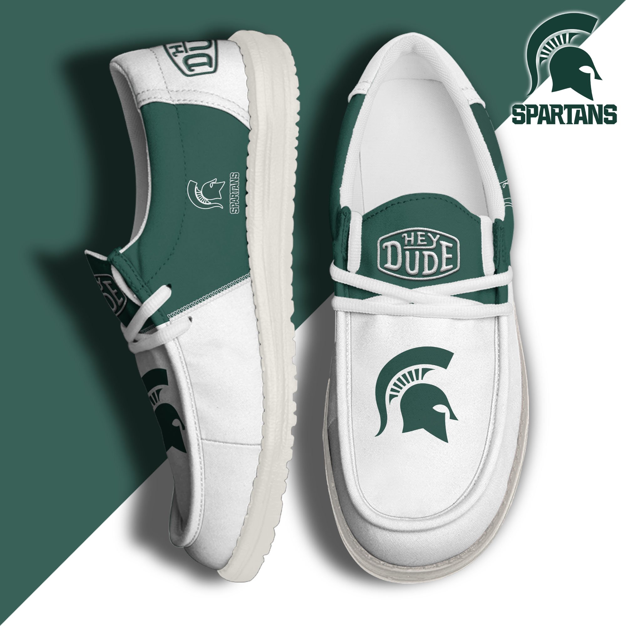 01. Michigan State Spartans White Hey Dude Canvas Loafer Shoes Custom Name, Shoes For Football Lovers, Sport Gifts ETRG-61620