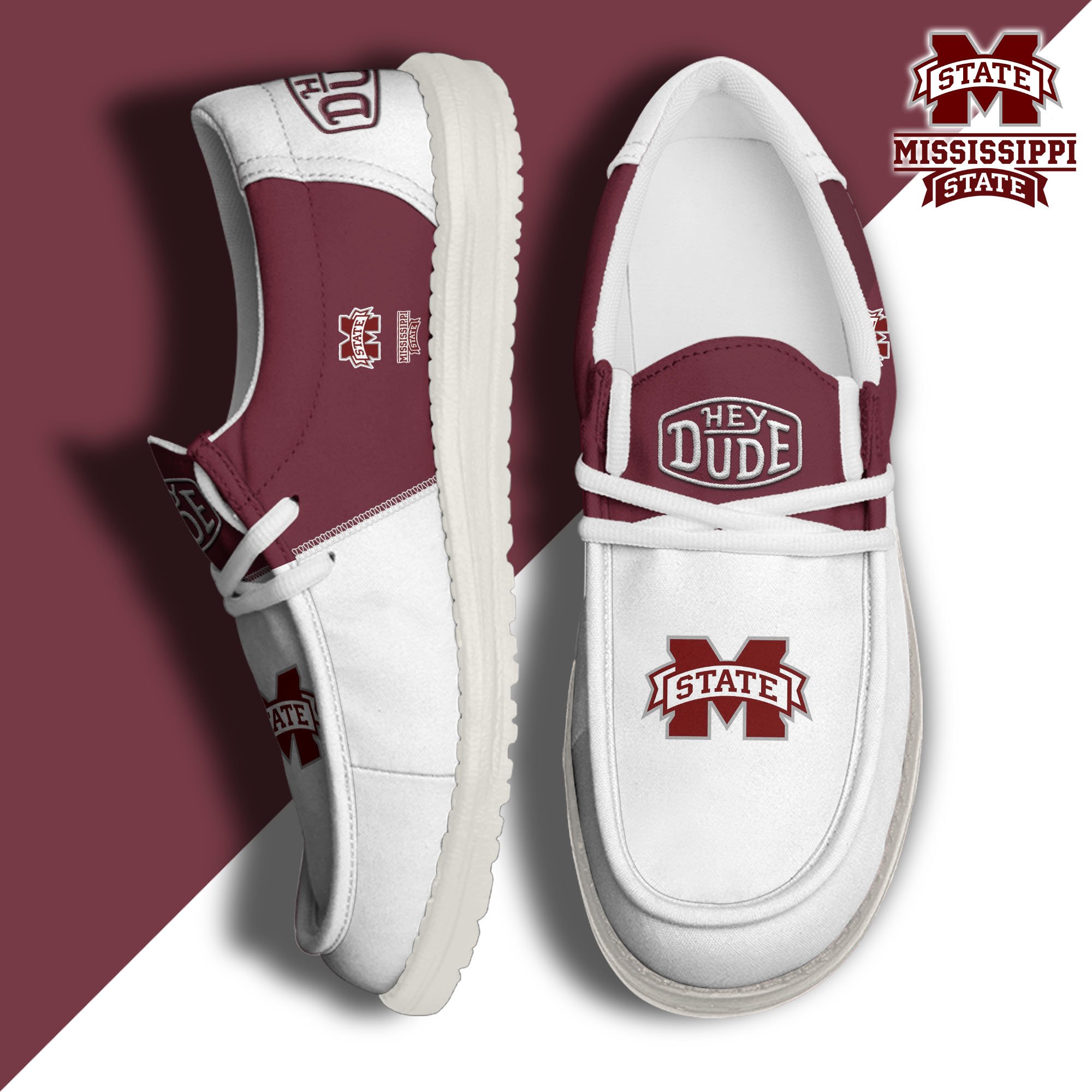 Mississippi State Bulldogs White Hey Dude Canvas Loafer Shoes Custom Name, Shoes For Football Lovers, Sport Gifts ETRG-61620