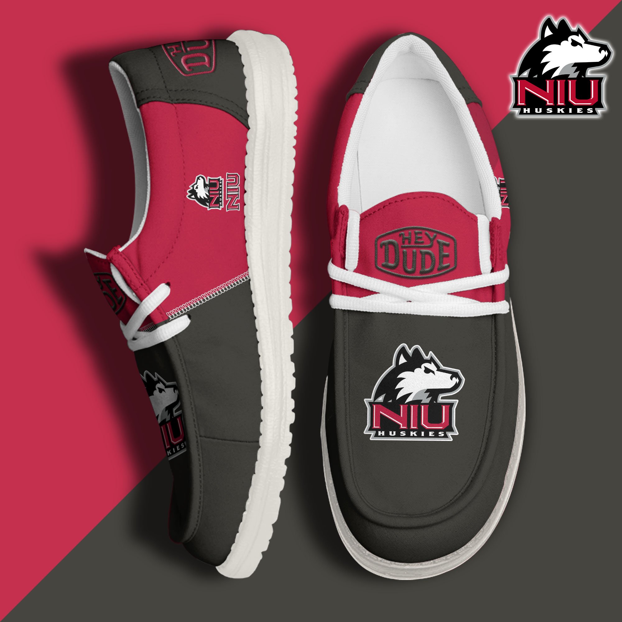 Northern Illinois Huskies White Hey Dude Canvas Loafer Shoes Custom Name, Shoes For Football Lovers, Sport Gifts ETRG-61620