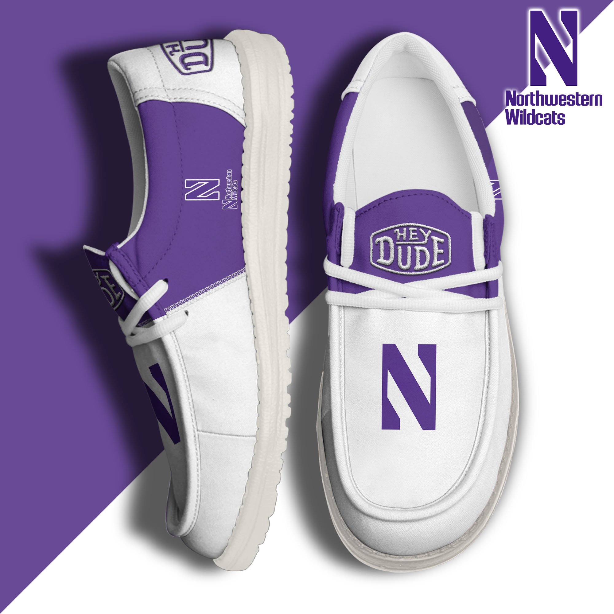 Northwestern Wildcats White Hey Dude Canvas Loafer Shoes Custom Name, Shoes For Football Lovers, Sport Gifts ETRG-61620