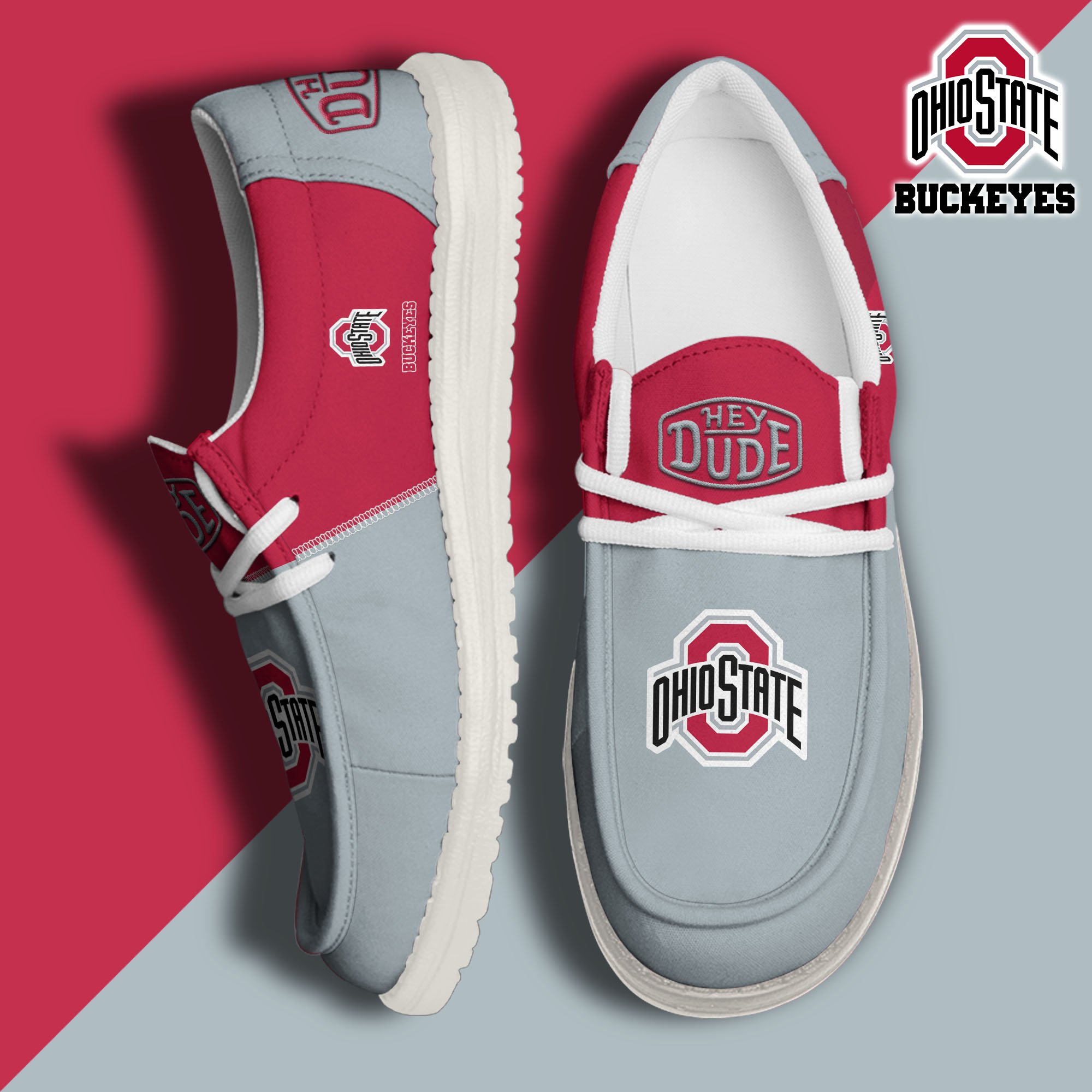 01. Ohio State Buckeyes White Hey Dude Canvas Loafer Shoes Custom Name, Shoes For Football Lovers, Sport Gifts ETRG-61620