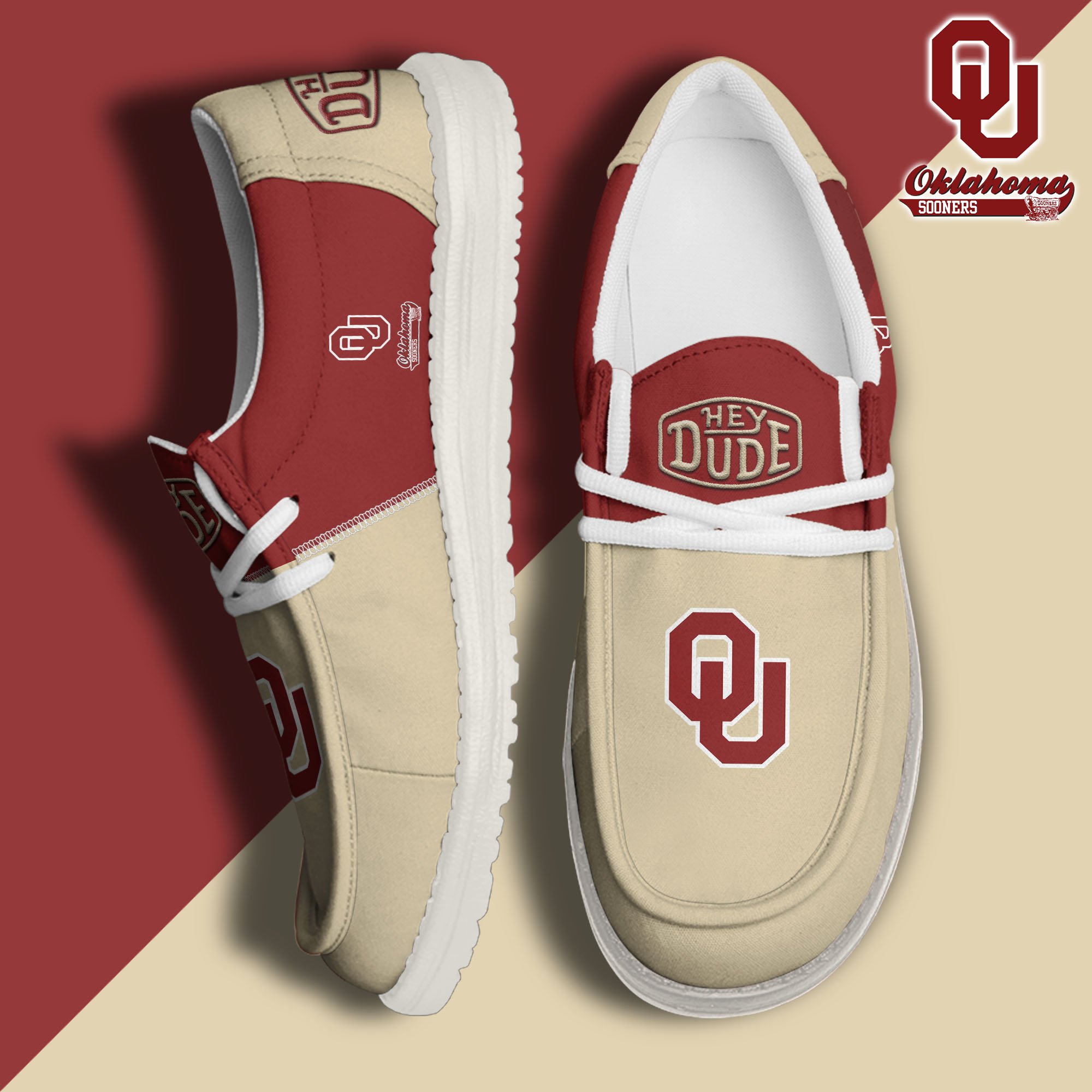 01. Oklahoma Sooners White Hey Dude Canvas Loafer Shoes Custom Name, Shoes For Football Lovers, Sport Gifts ETRG-61620