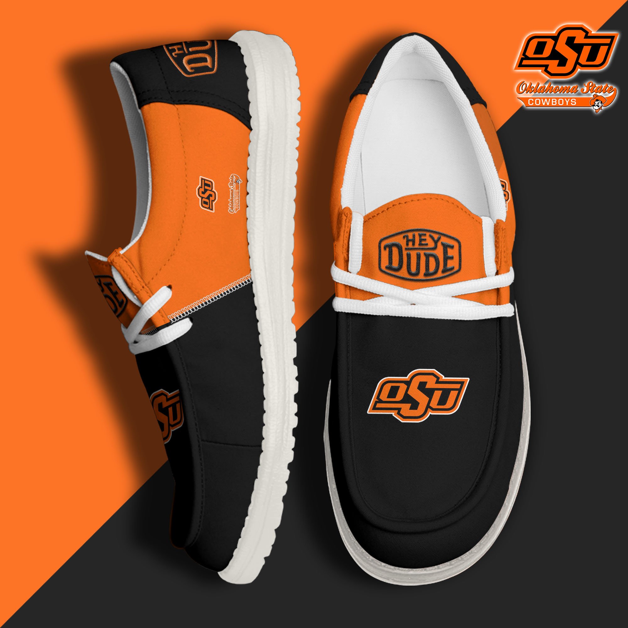 01. Oklahoma State Cowboys White Hey Dude Canvas Loafer Shoes Custom Name, Shoes For Football Lovers, Sport Gifts ETRG-61620