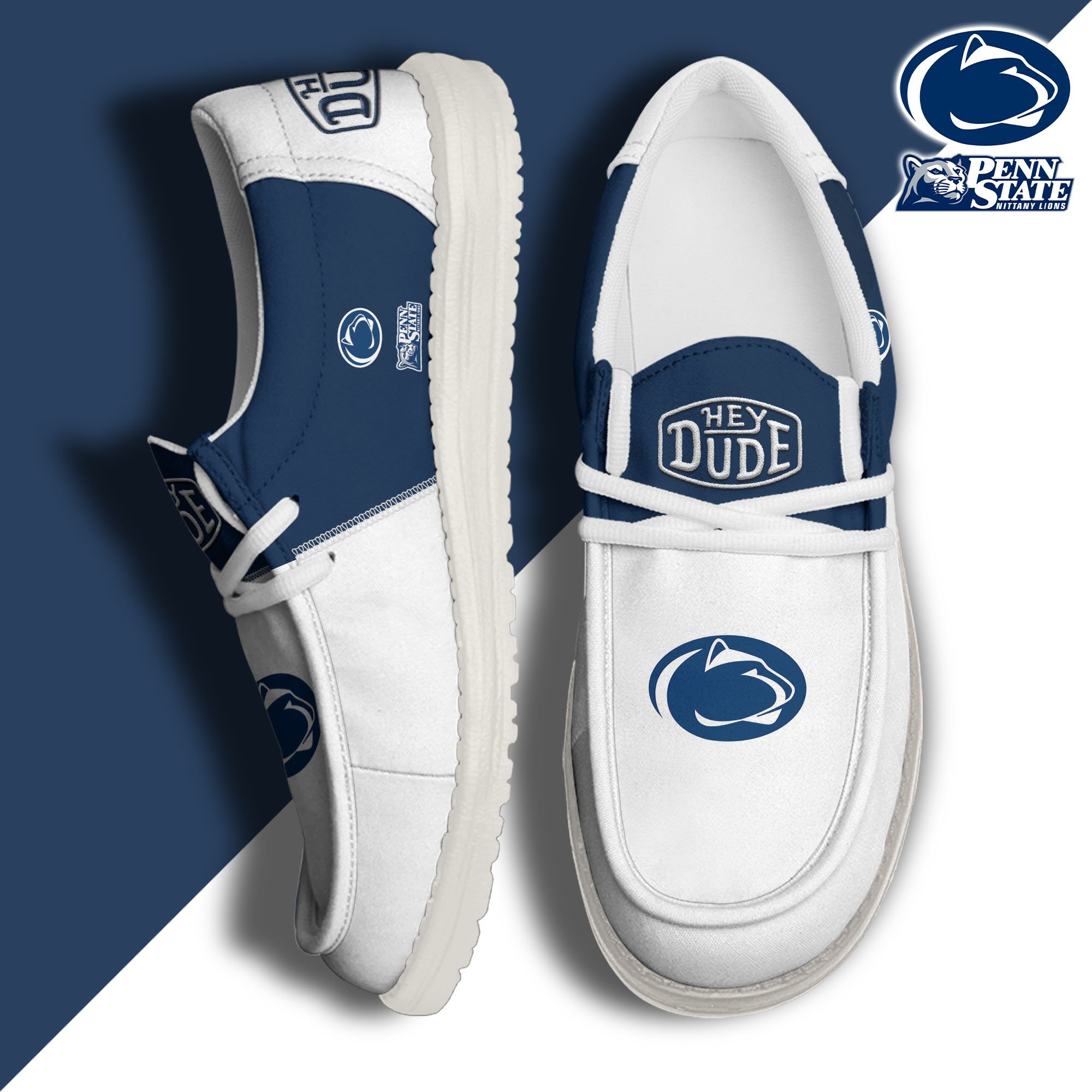 01. Penn State Nittany Lions White Hey Dude Canvas Loafer Shoes Custom Name, Shoes For Football Lovers, Sport Gifts ETRG-61620