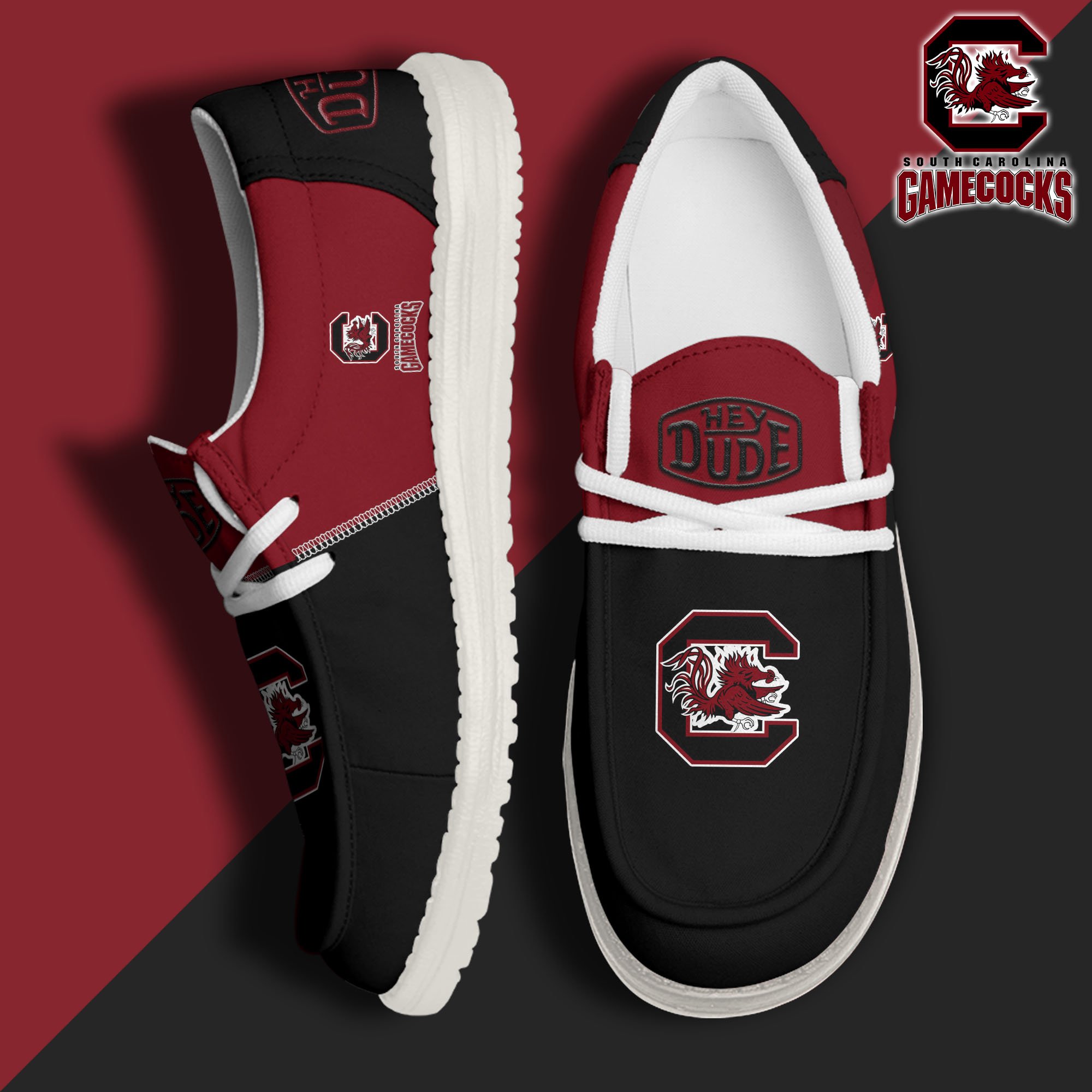 01. South Carolina Gamecocks White Hey Dude Canvas Loafer Shoes Custom Name, Shoes For Football Lovers, Sport Gifts ETRG-61620