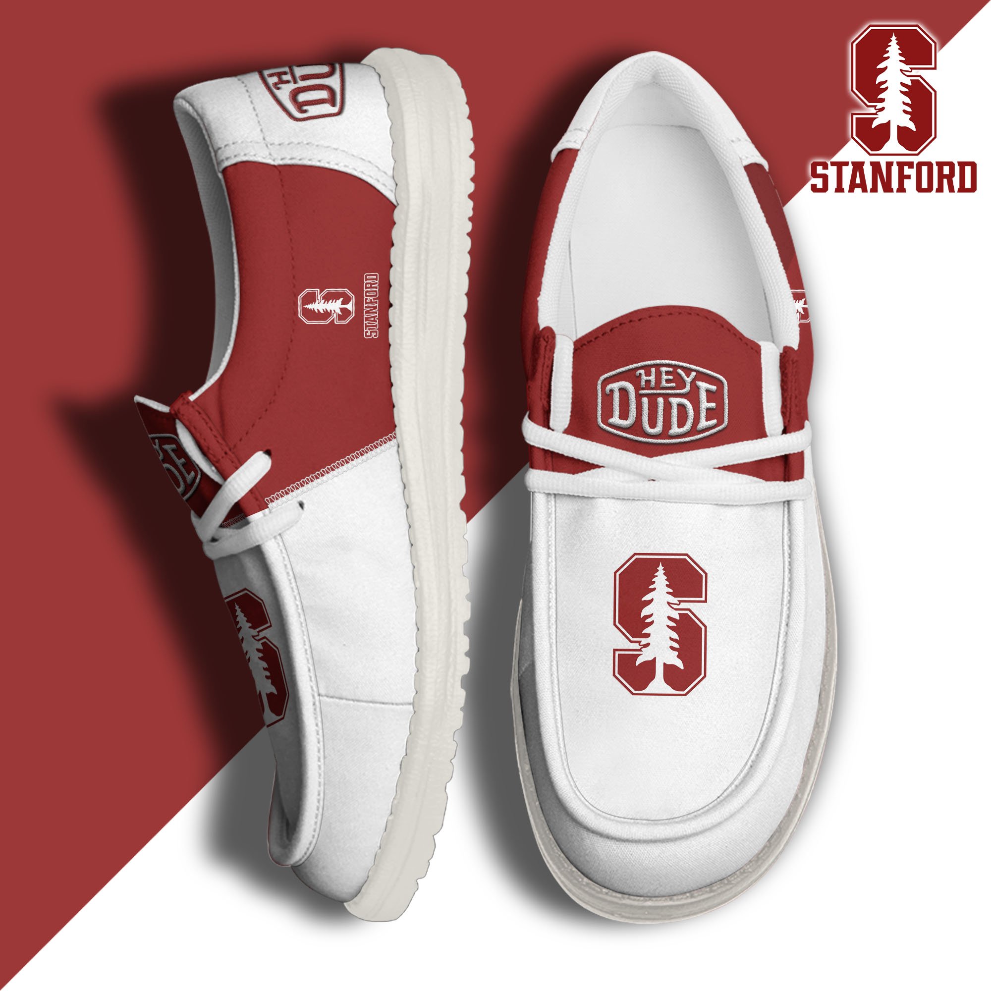 Stanford Cardinal White Hey Dude Canvas Loafer Shoes Custom Name, Shoes For Football Lovers, Sport Gifts ETRG-61620