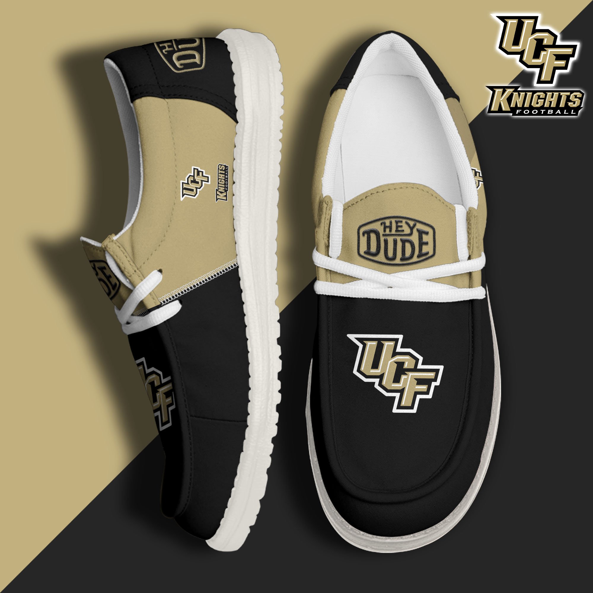 UCF Knights White Hey Dude Canvas Loafer Shoes Custom Name, Shoes For Football Lovers, Sport Gifts ETRG-61620