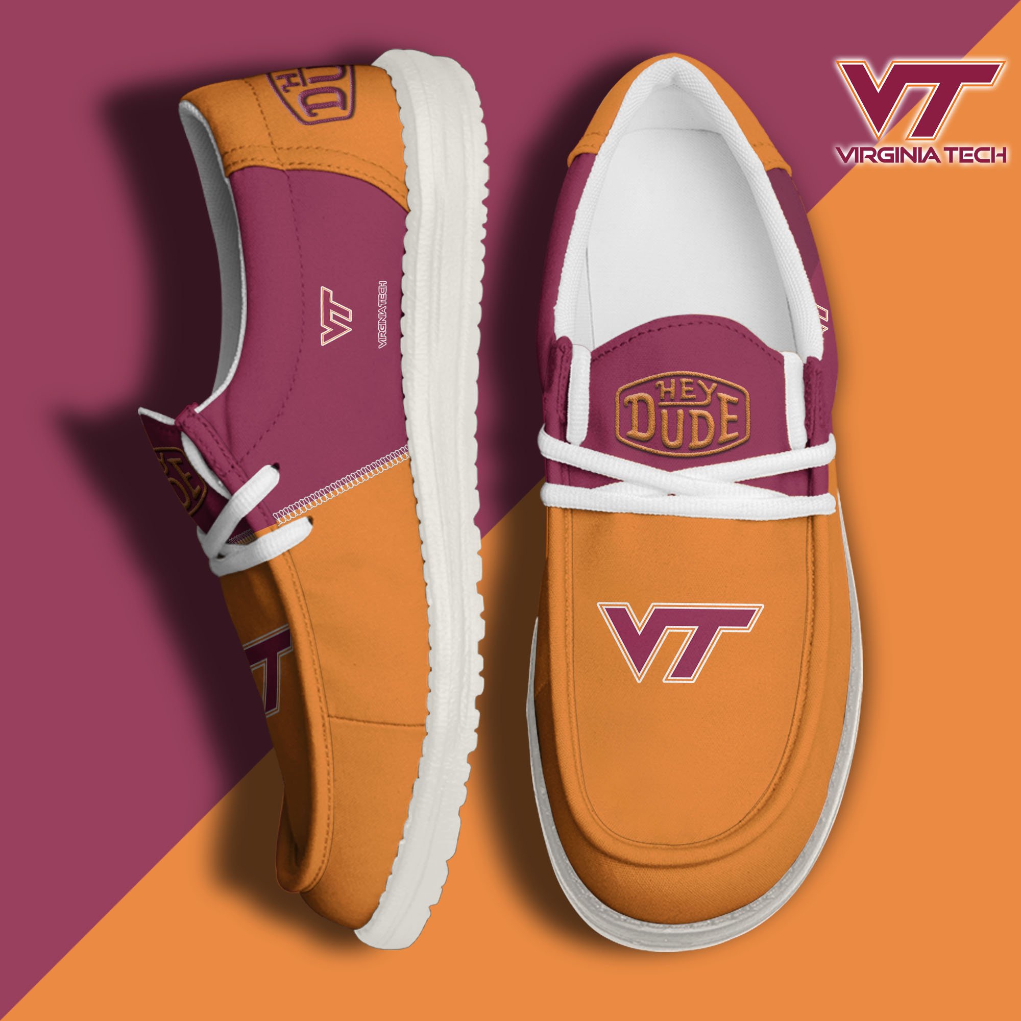 Virginia Tech Hokies White Hey Dude Canvas Loafer Shoes Custom Name, Shoes For Football Lovers, Sport Gifts ETRG-61620