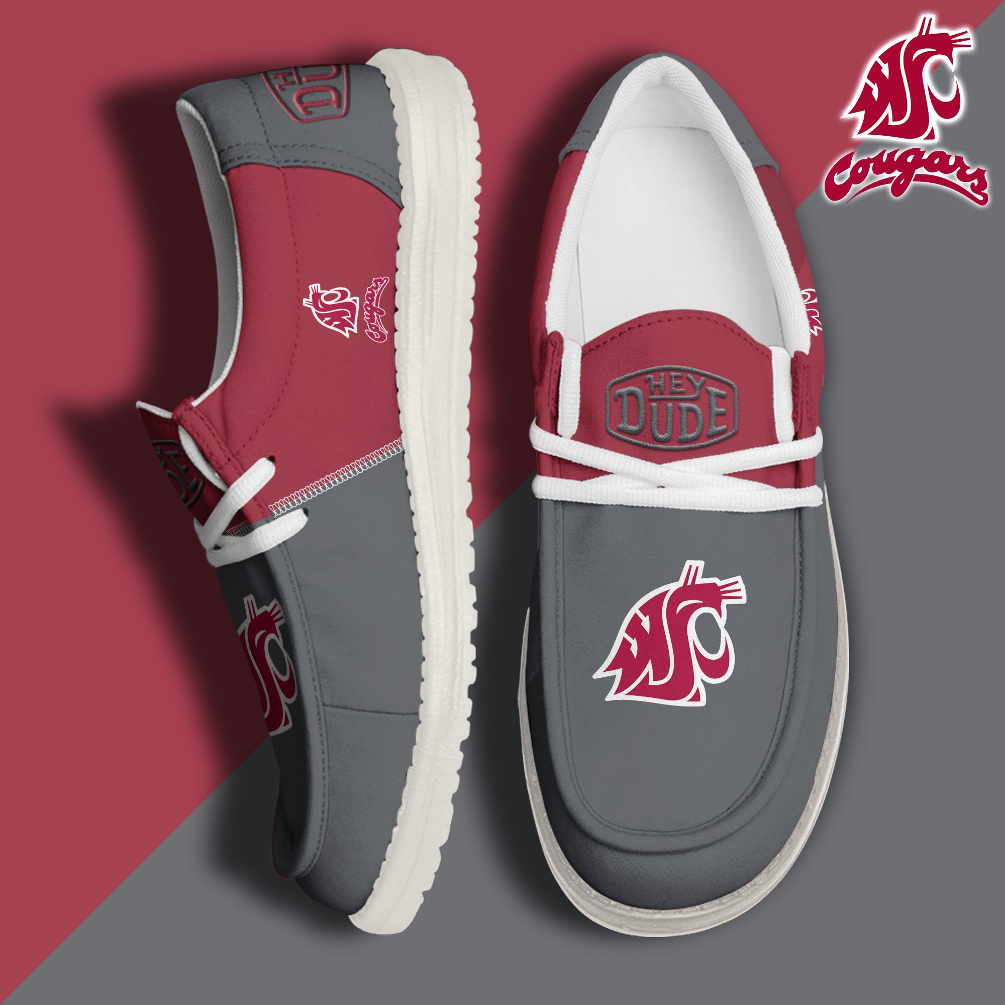 Washington State Cougars White Hey Dude Canvas Loafer Shoes Custom Name, Shoes For Football Lovers, Sport Gifts ETRG-61620